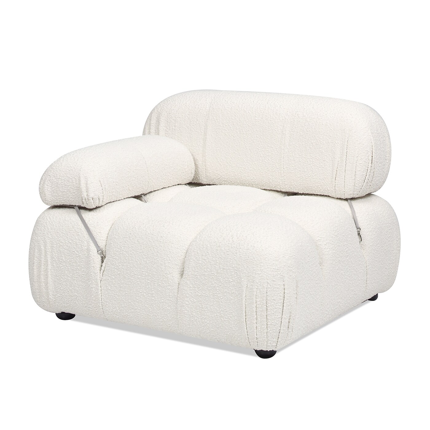 Ivory White Bouclé Modular Lounge Chair with Padded Arm