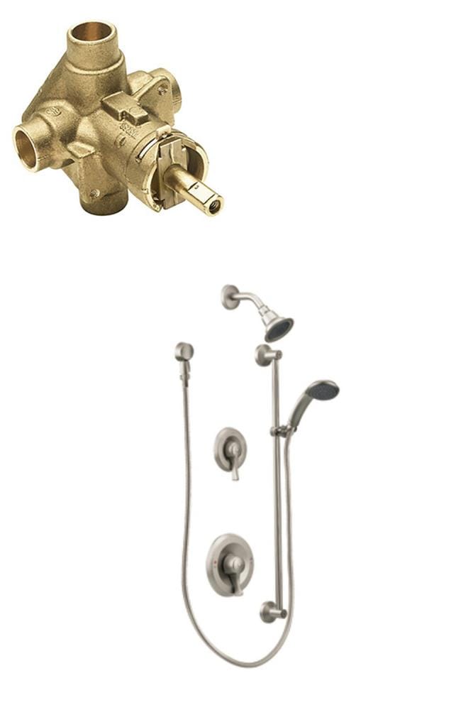 Commercial Brushed Nickel 2-handle Multi-head Round Shower Faucet Valve Included | - Moen T8342EP15CBN-8370HDL
