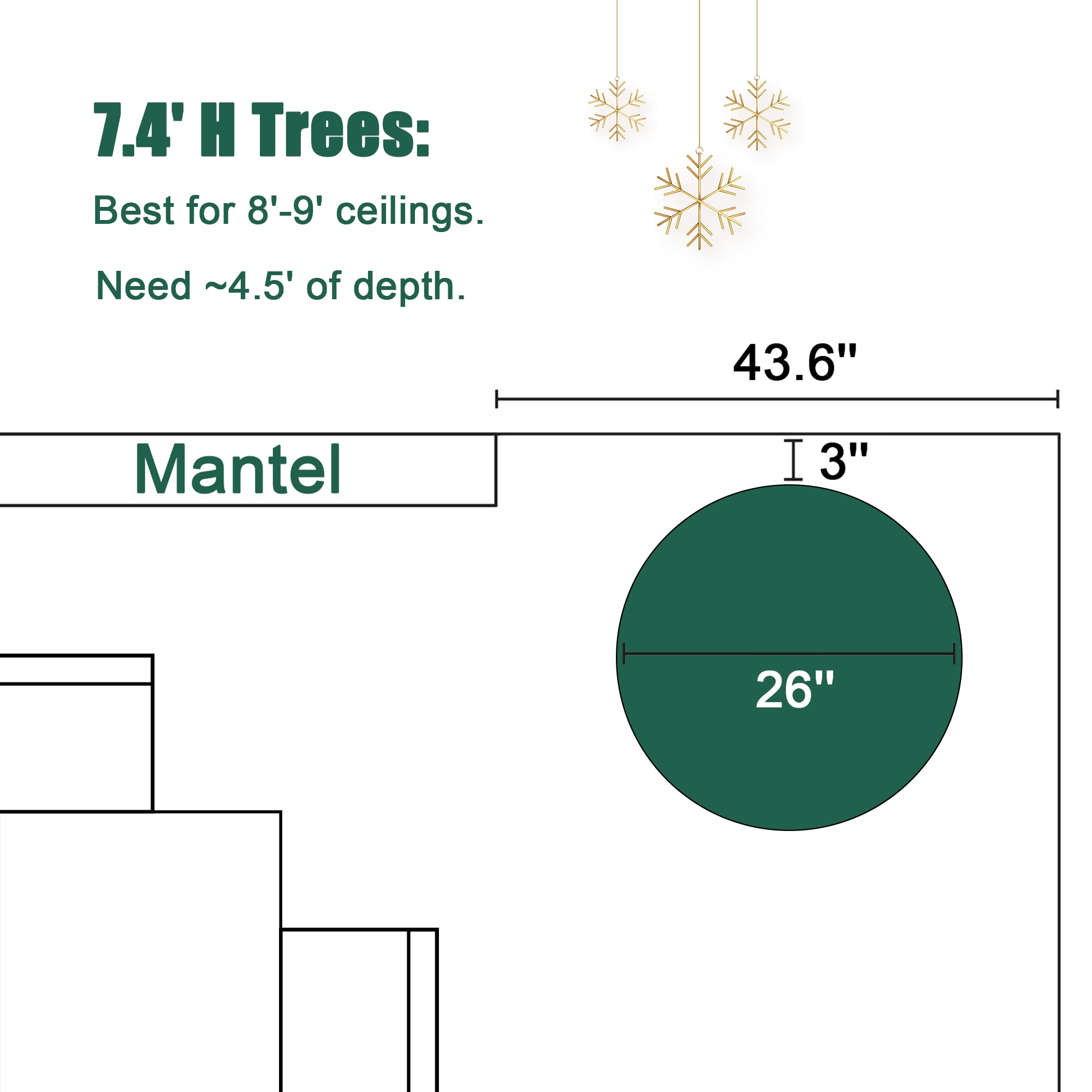 7.4ft Slim Flocked Green PVC Christmas Tree with Metal Stand
