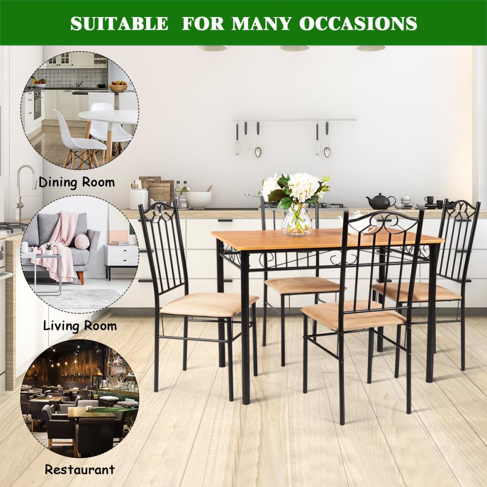 Black and Wood 5-Piece Dining Set with Metal Frame