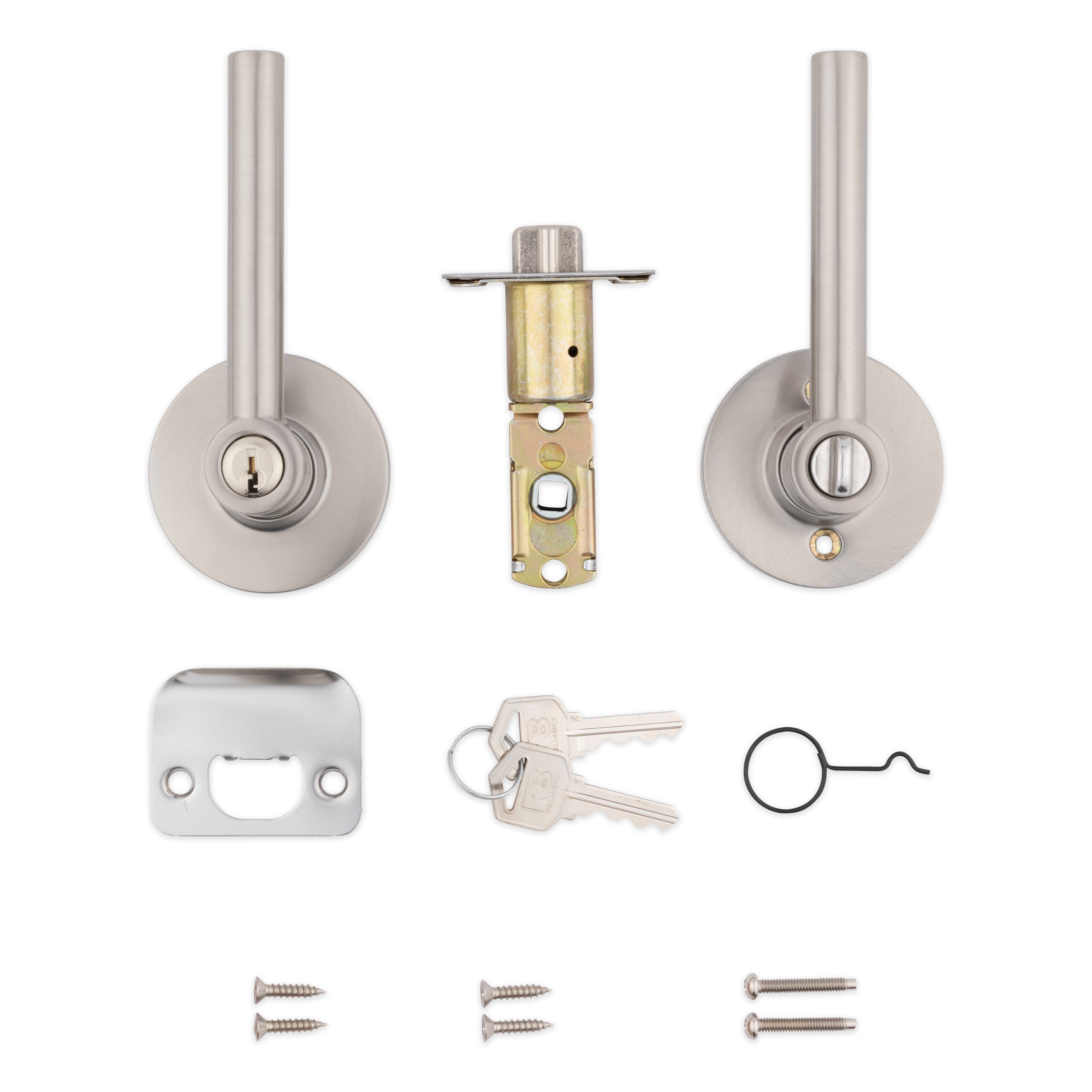 RELIABILT Ashwood Satin Nickel Exterior Keyed Entry Door Handle in the