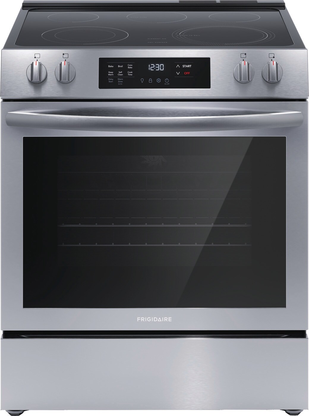Frigidaire 30-in Glass Top 5 Elements 5.3-cu ft Self-Cleaning Slide-in  Electric Range (Stainless Steel) in the Single Oven Electric Ranges  department at