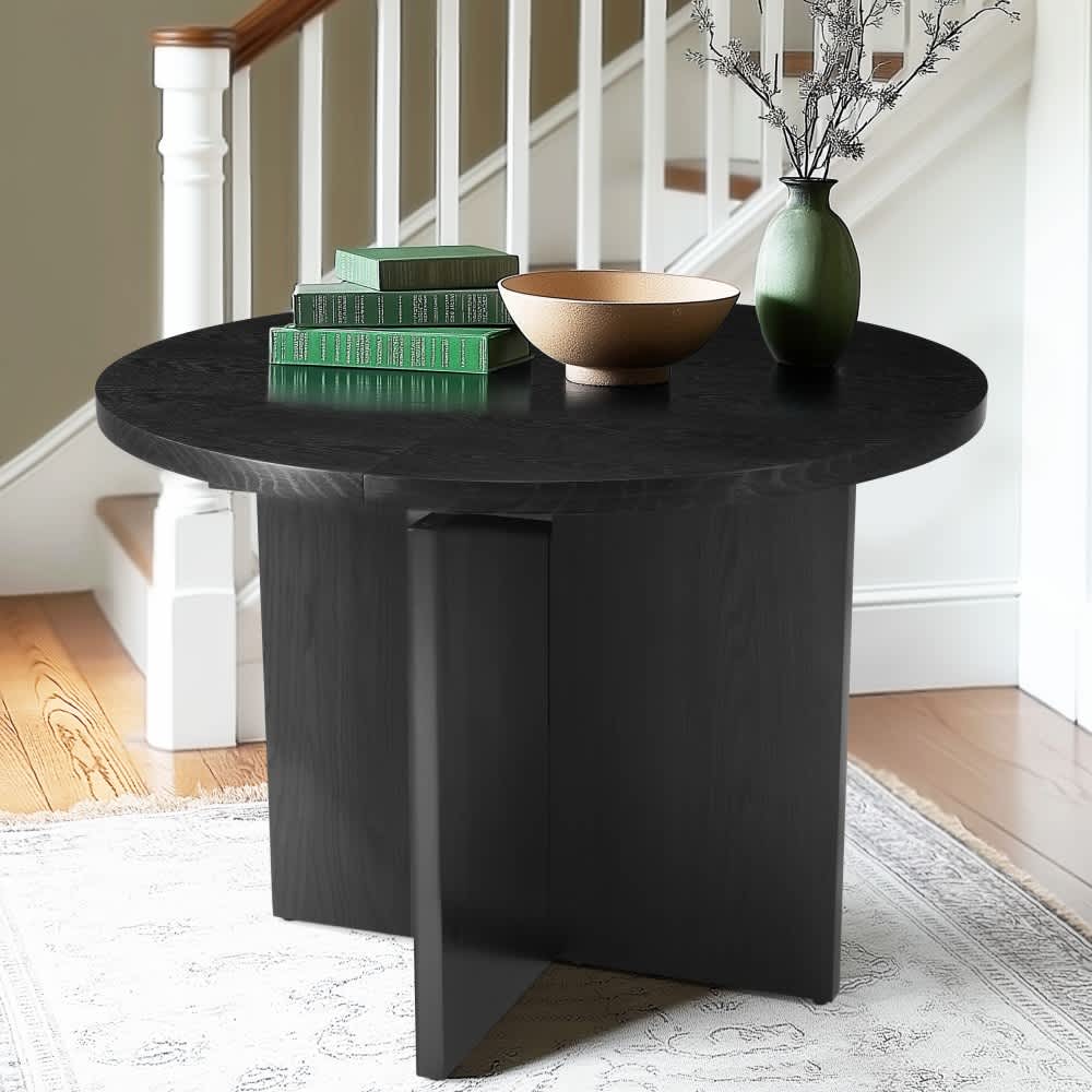 Coolbibila ANDY-TABLE-BLACK Black Extendable Wooden Dining Table with Gear Slide Rail Modern Oval Kitchen Table for Dining Room