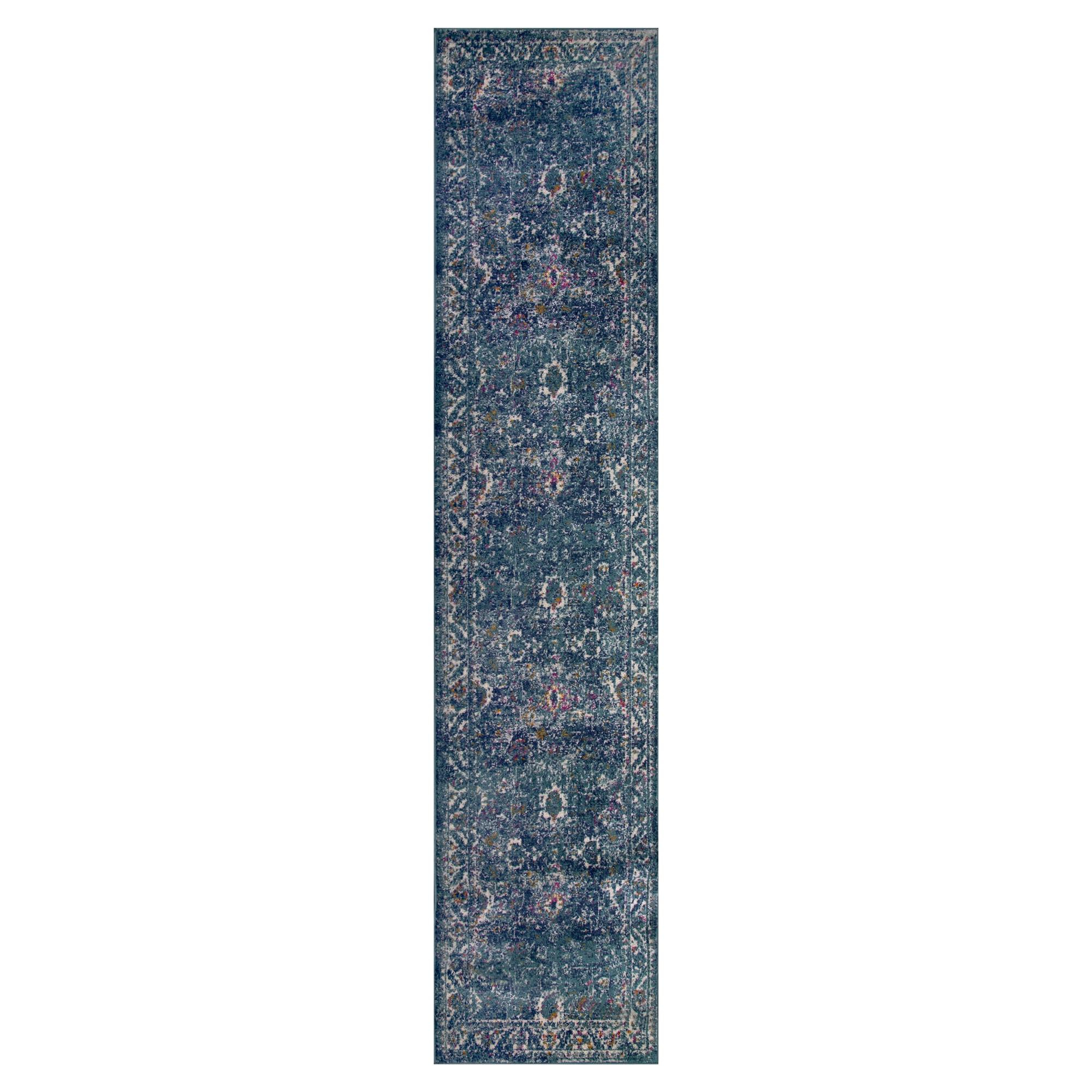 Leick Home 594119 Vintage 2 x 10 (ft) Loomed Polypropylene Turquoise Rectangular Indoor Medallion Vintage Runner rug