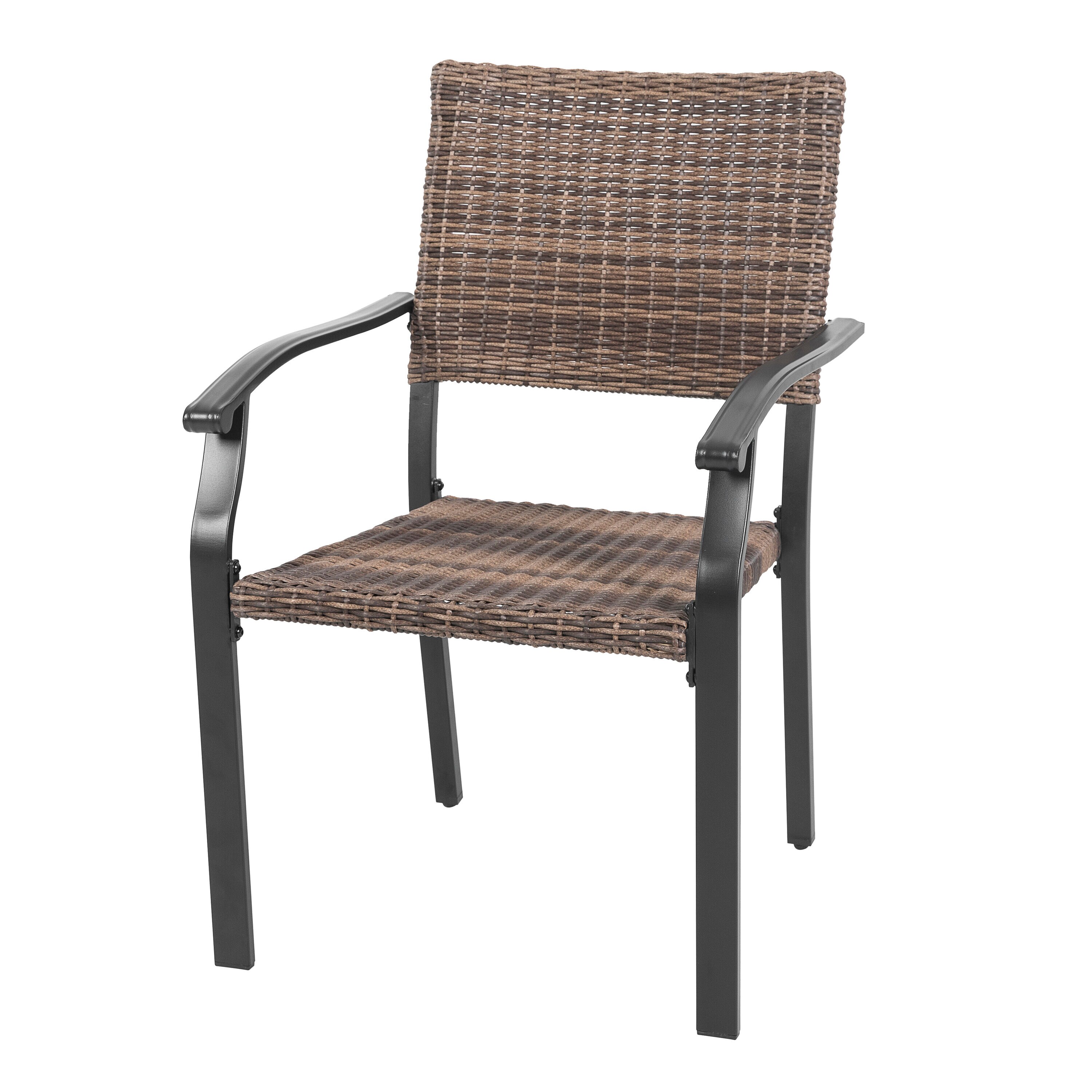 Black Iron Square Table with Mixed Wicker Chairs Outdoor Dining Set