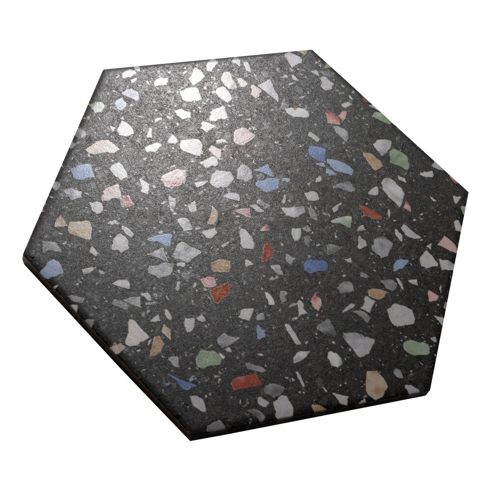 Venice Black and Multicolor Matte Porcelain Hexagon Tile