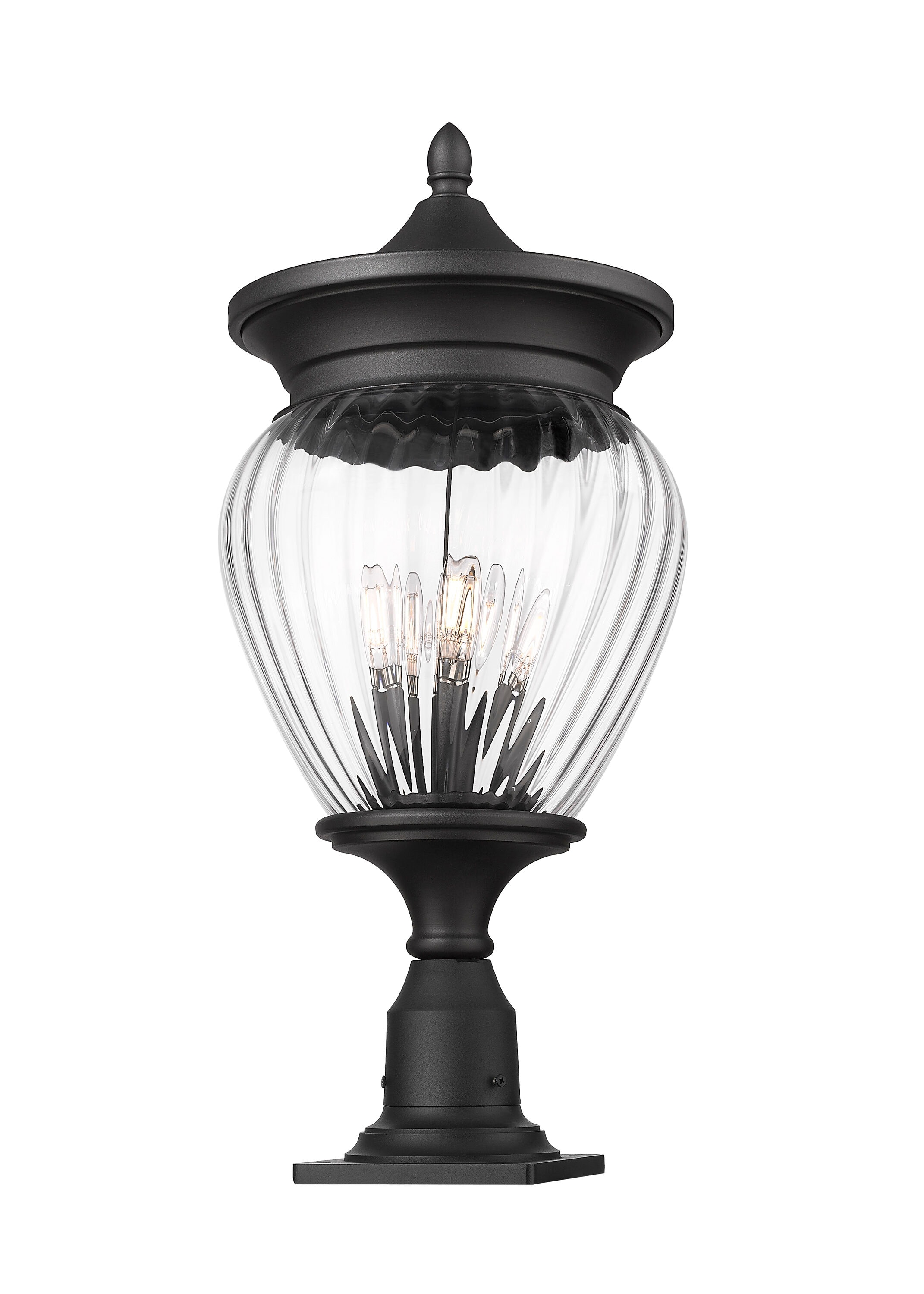 Davina Black Teardrop Outdoor Post Light with Clear Ribbed Glass