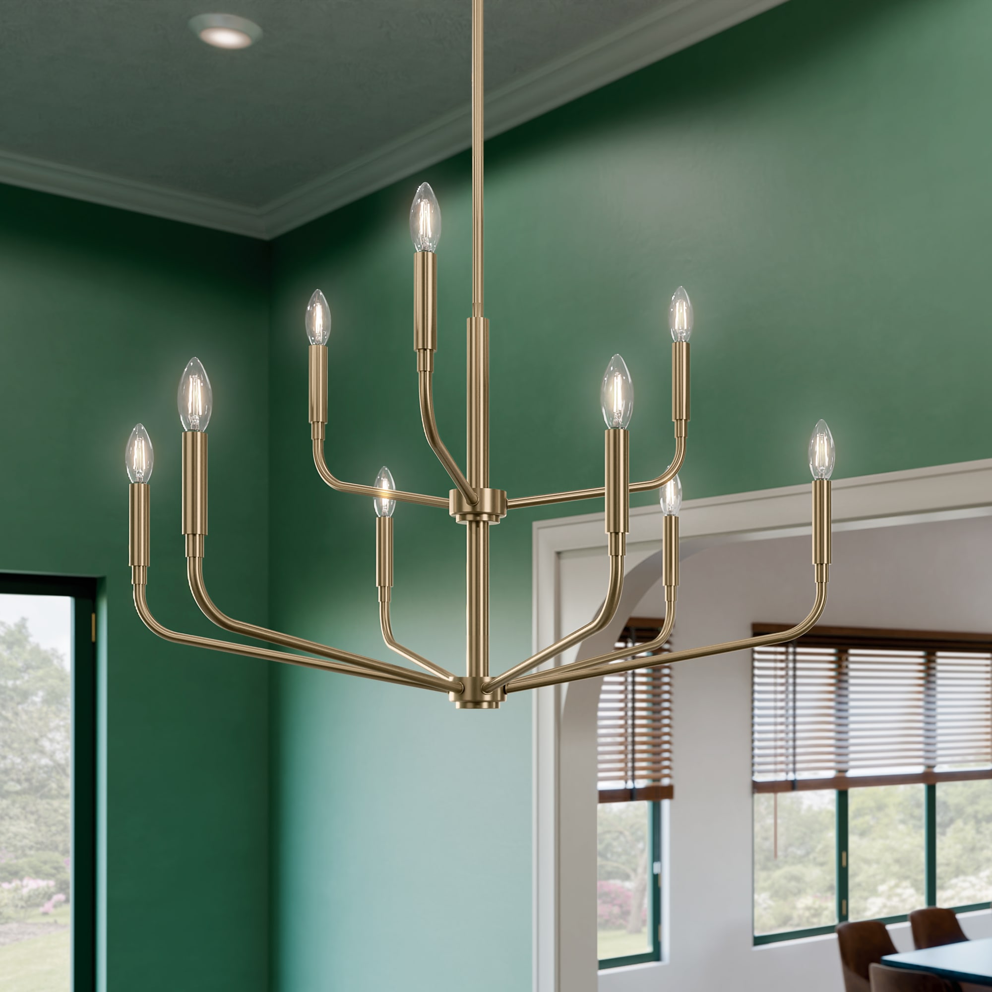 Kichler 52720CPZ Madden 9 -Light Brushed Gold Modern/contemporary Bare bulb For Use in Bedrooms, Dining Rooms, Foyers, Kitchens, Living Rooms Chandelier