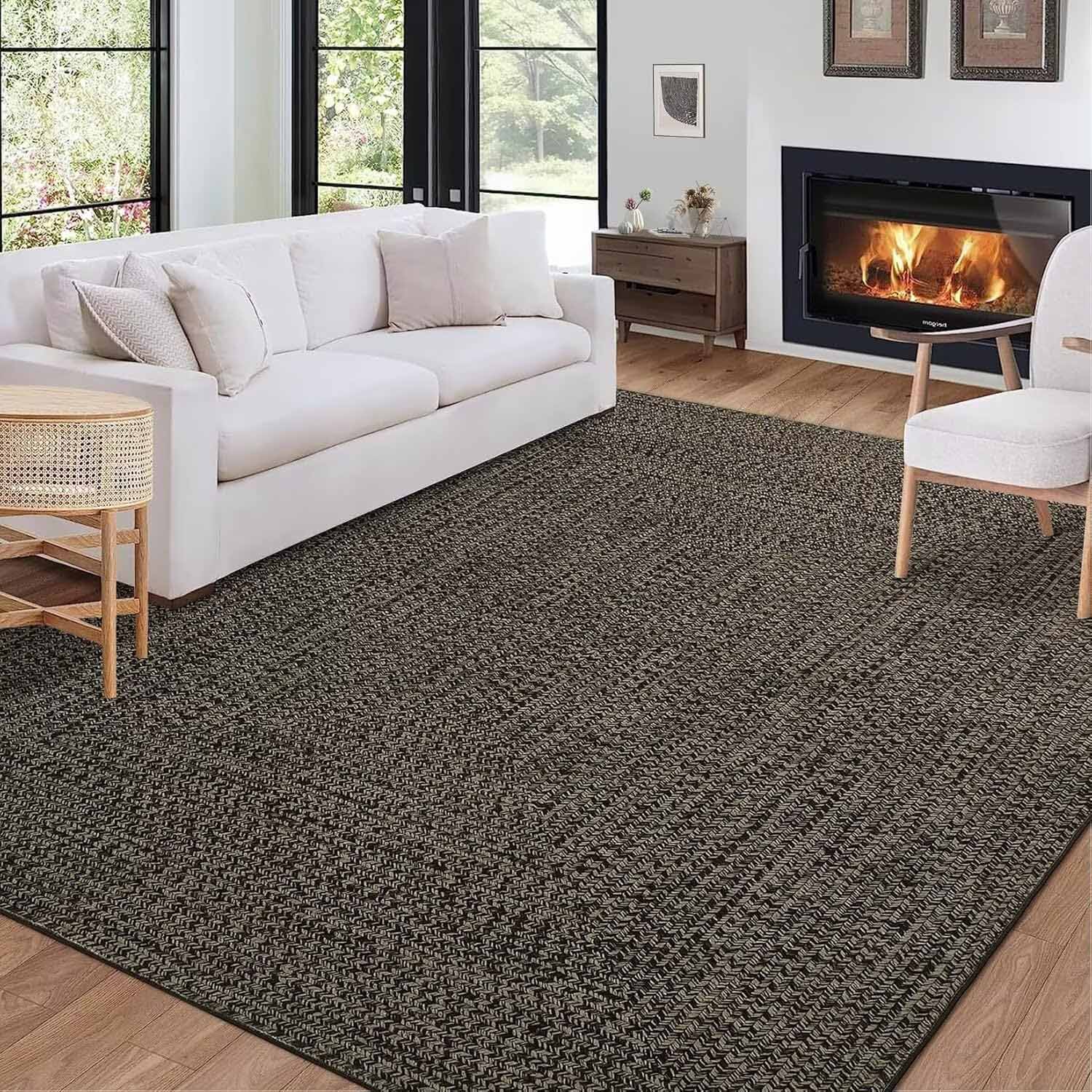 Garvee YXY-LO-PHO-16JHN4RR 10 x 13 (ft) Loomed Polyester Brown Rectangular Indoor Solid Mid-Century Modern Machine washable Area rug