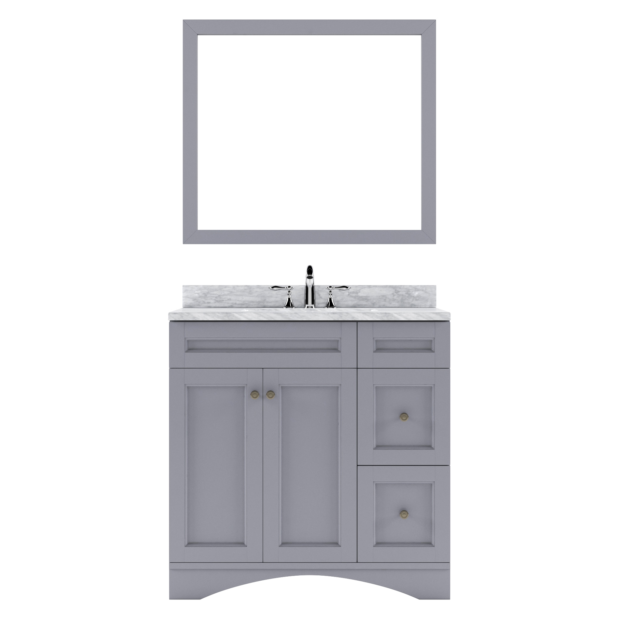 Virtu USA ES-32036-WMSQ-GR Elise 36-in Gray Undermount Single Sink Bathroom Vanity with Italian Carrara White Marble Top (Mirror Included)