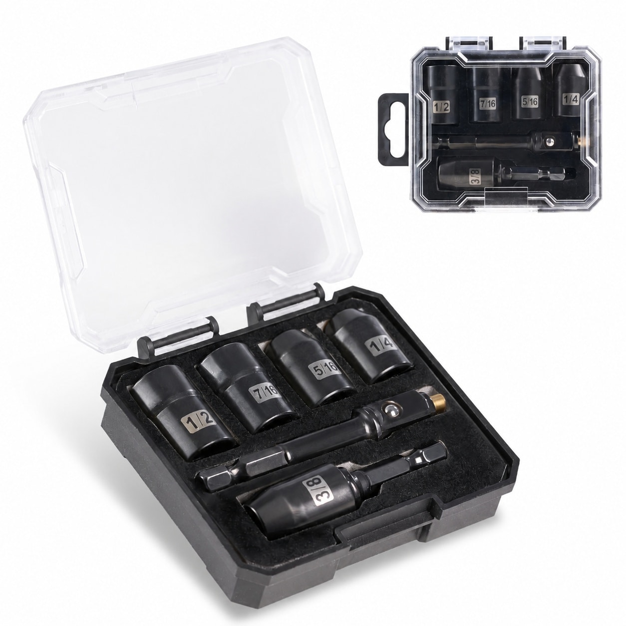 Linder Group Inc HVAC Nut Driver Set Impact Magnetic SAE Interchange with Short and Long Socket Adapters for Automotive Electrical Repair Five Sizes
