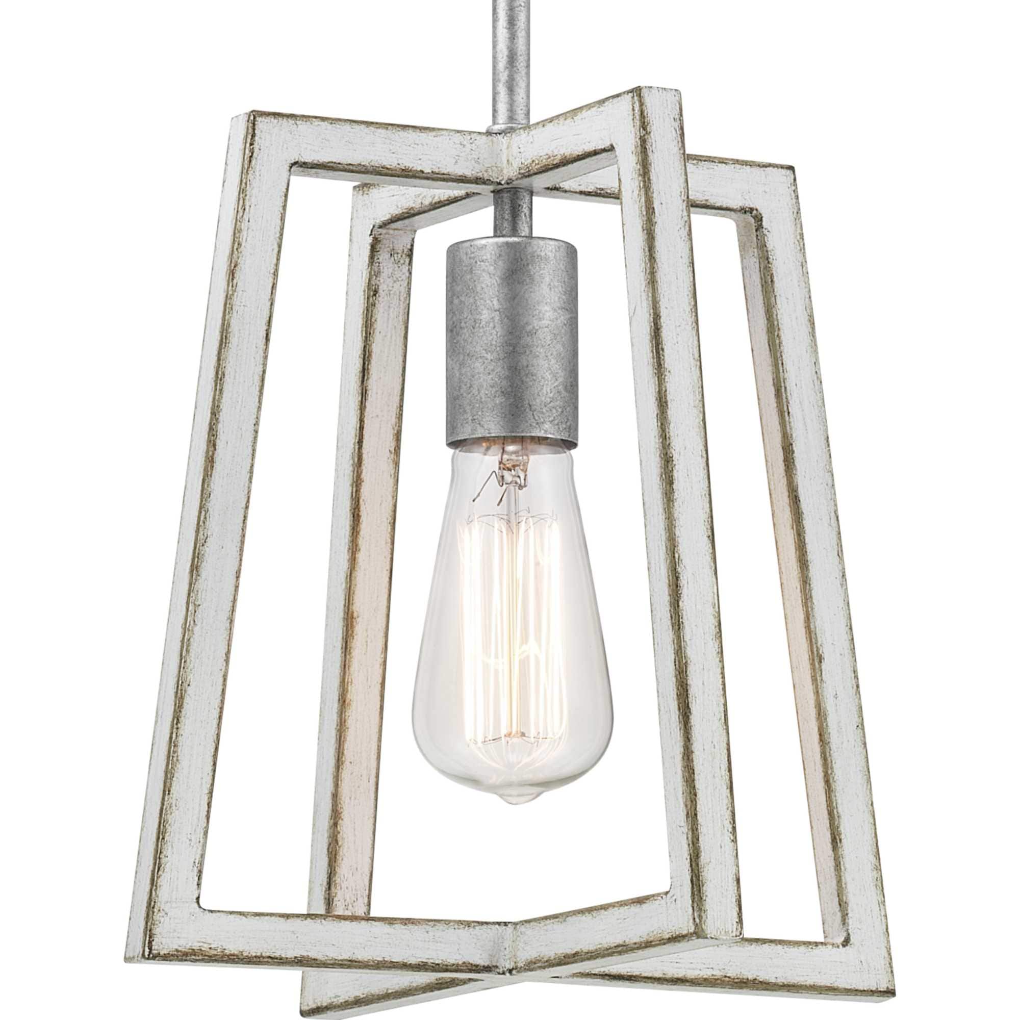Progress Lighting Forrester 4-Light Antique White and Galvanized Farmhouse Square Medium Hanging Pendant Light
