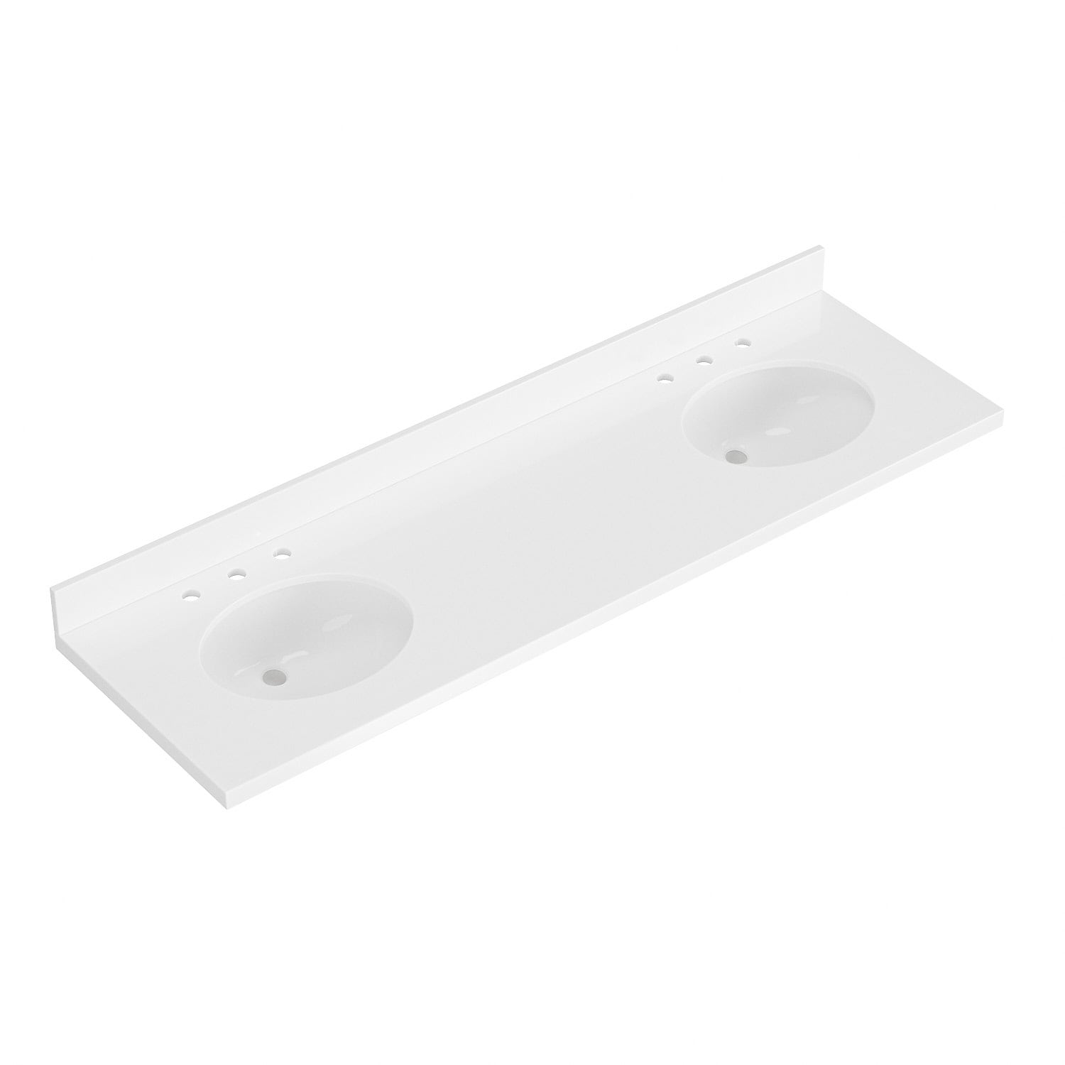 ARIEL WQ-73D-CT-OS 73-in x 22-in Pure White Quartz Quartz Undermount Double Sink Widespread Faucet Mount Bathroom Vanity Top