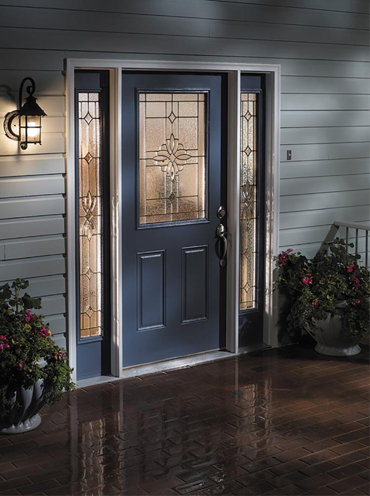 Therma Tru Benchmark Doors Laurel 36 in x 80 in Steel Half Lite Left Hand Inswing Navy Painted Prehung Single Front Door with Brickmould Insulating Core in the Front Doors department at Lowes