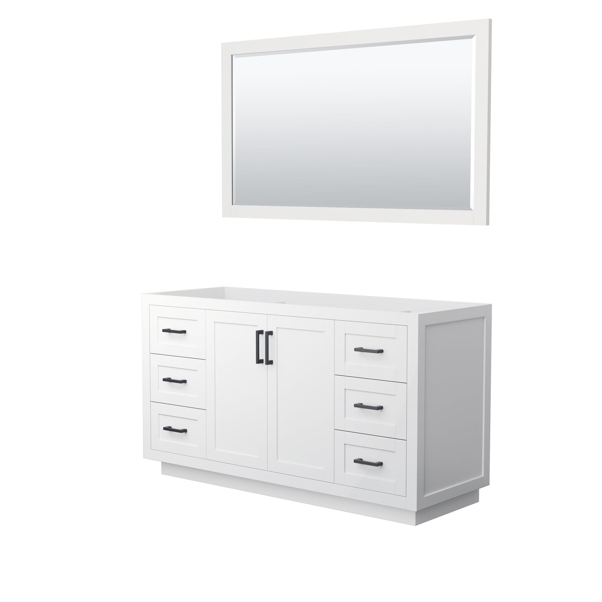 Wyndham Collection WCF292960SWBCXSXXM58 Miranda 60-in White with Matte Black Trim Bathroom Vanity Base Cabinet without Top (Mirror Included)