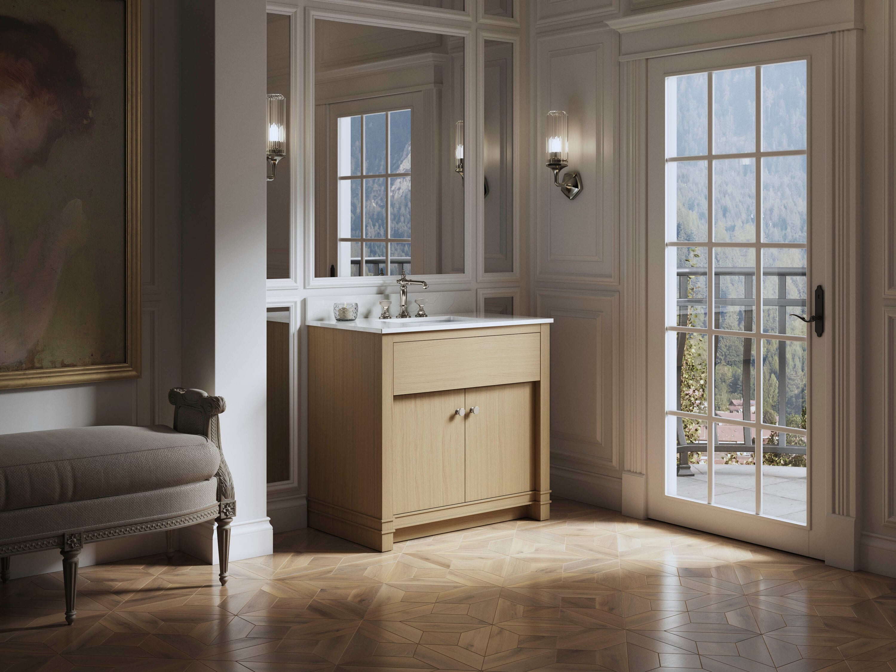 KOHLER 33266-WEK Alouette 36-in Light Oak Undermount Single Sink Bathroom Vanity with White Quartz Top