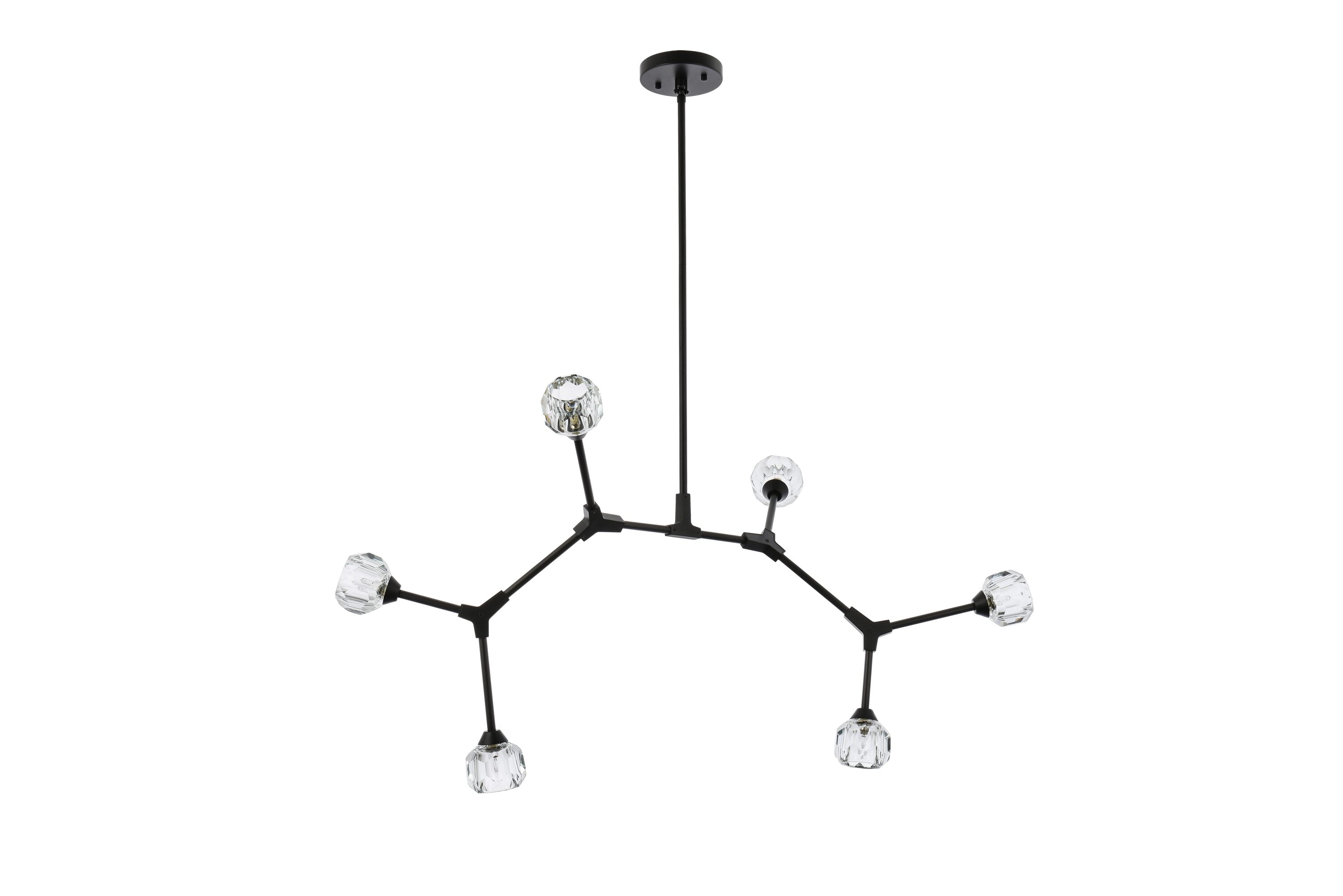 Modern Black Iron and Crystal 6-Light Pendant