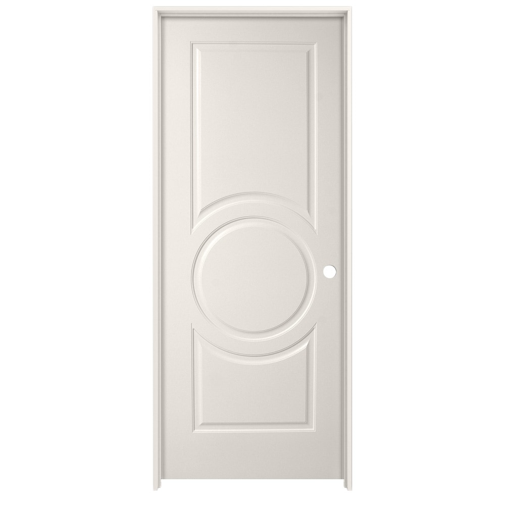 Millennium Collection LO966456 30-in x 80-in White Solid core 3-panel square Left hand Smooth Prefinished MDF Flat Jamb Single Prehung Interior Door
