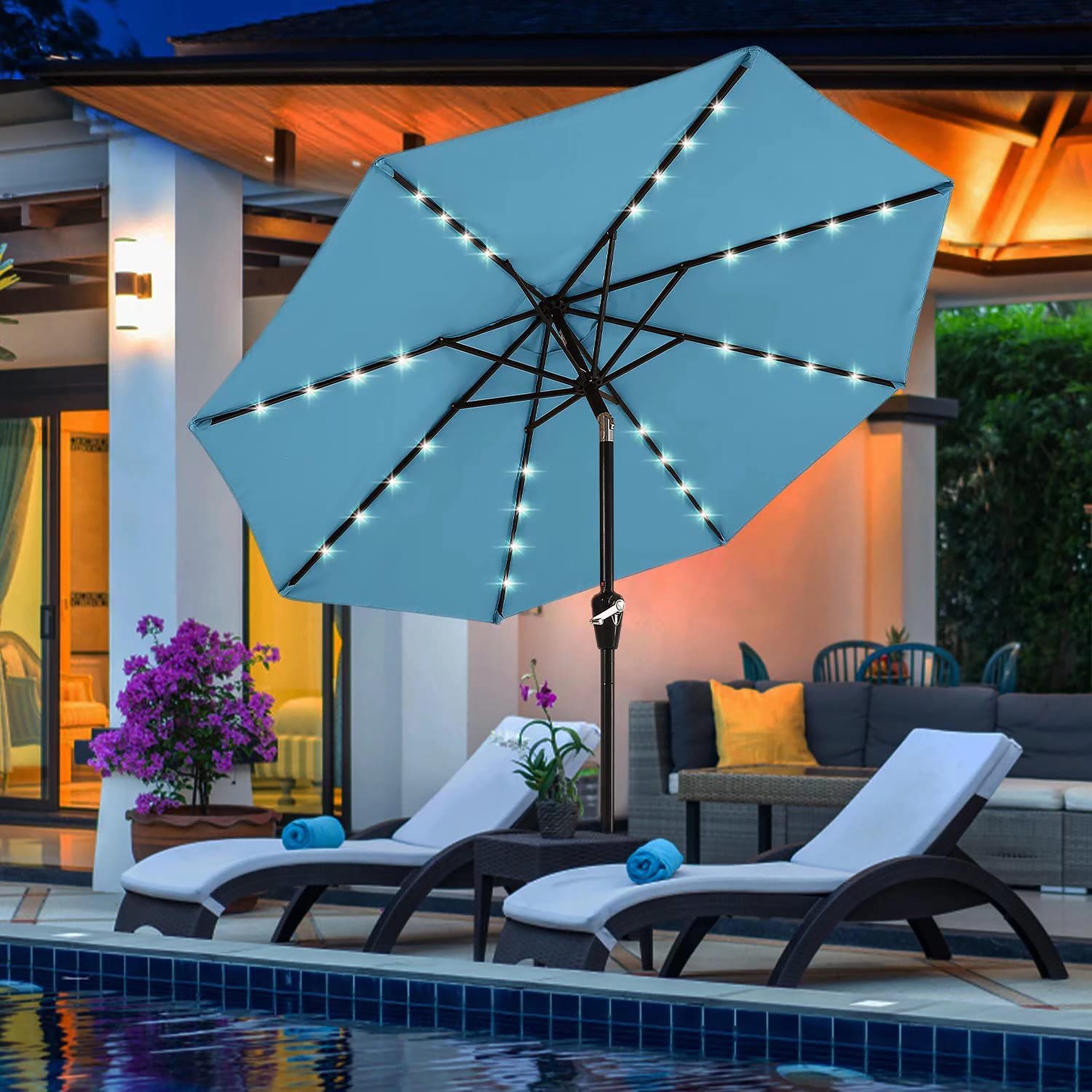 ABCCANOPY 7.5-ft Aluminum Octagon Market Patio Umbrella With Lights At ...