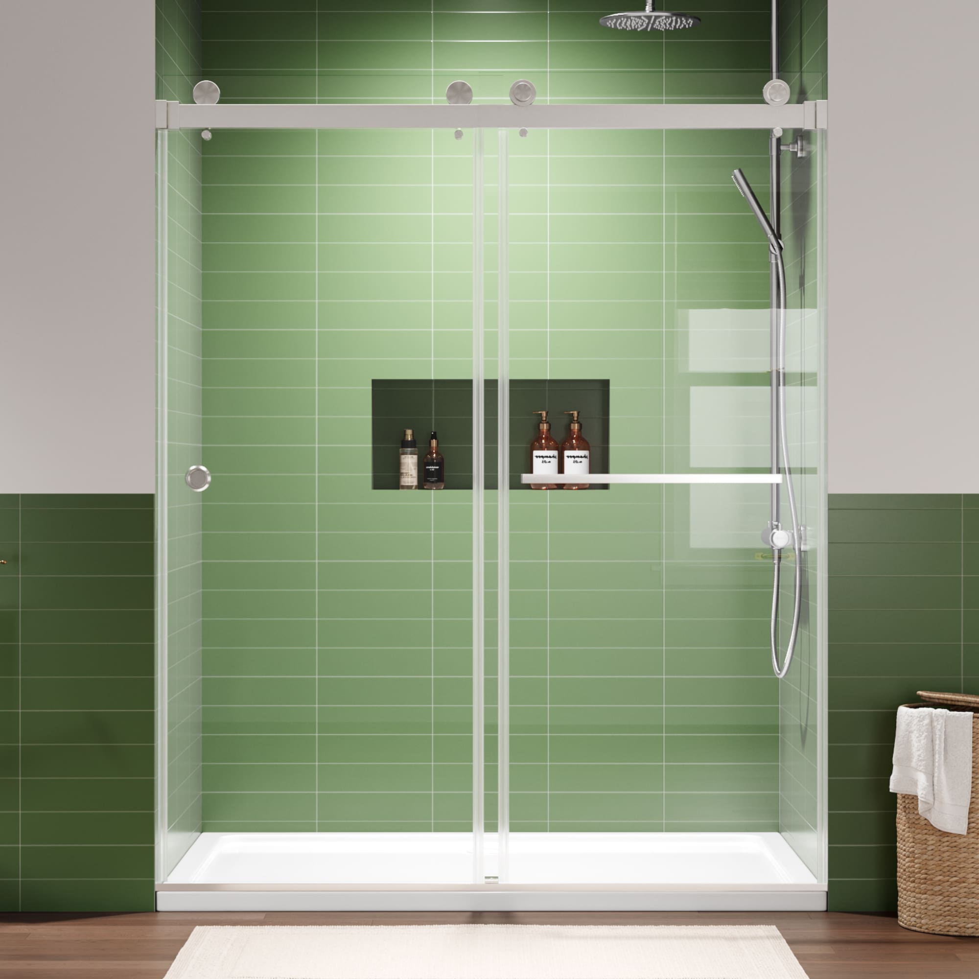 Afhocomp Brushed Nickel 55-in to 59-in W x 72-in H Frameless Clear Glass Bypass Sliding Shower door