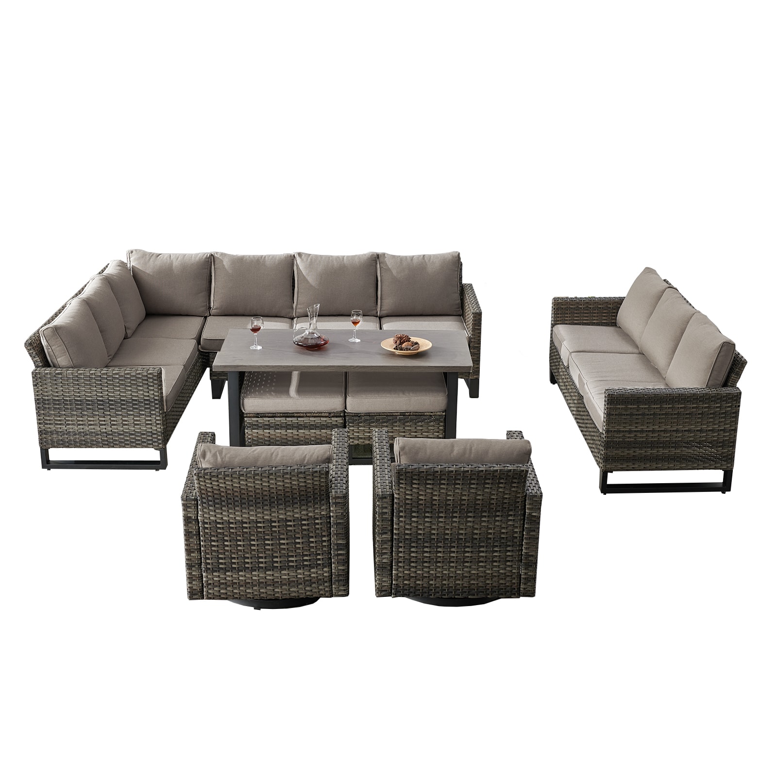 Rilyson FS1491511536269159-3 7 -Piece Wicker Patio Conversation Set with Gray Cushions