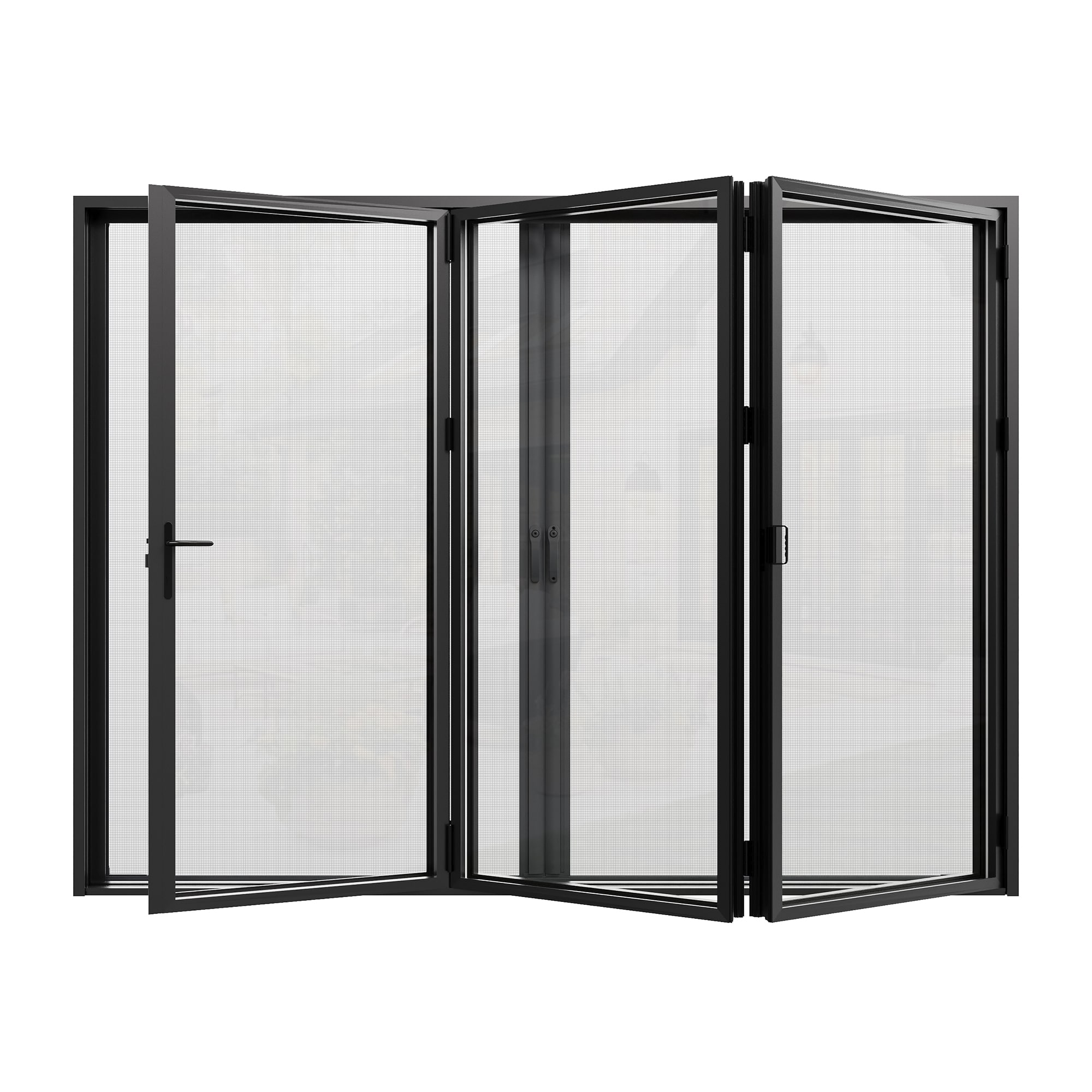AINLARRY - 108-in x 80-in x 3-in Jamb Black Aluminum Right-hand 3-panel Folding Patio Door with L...