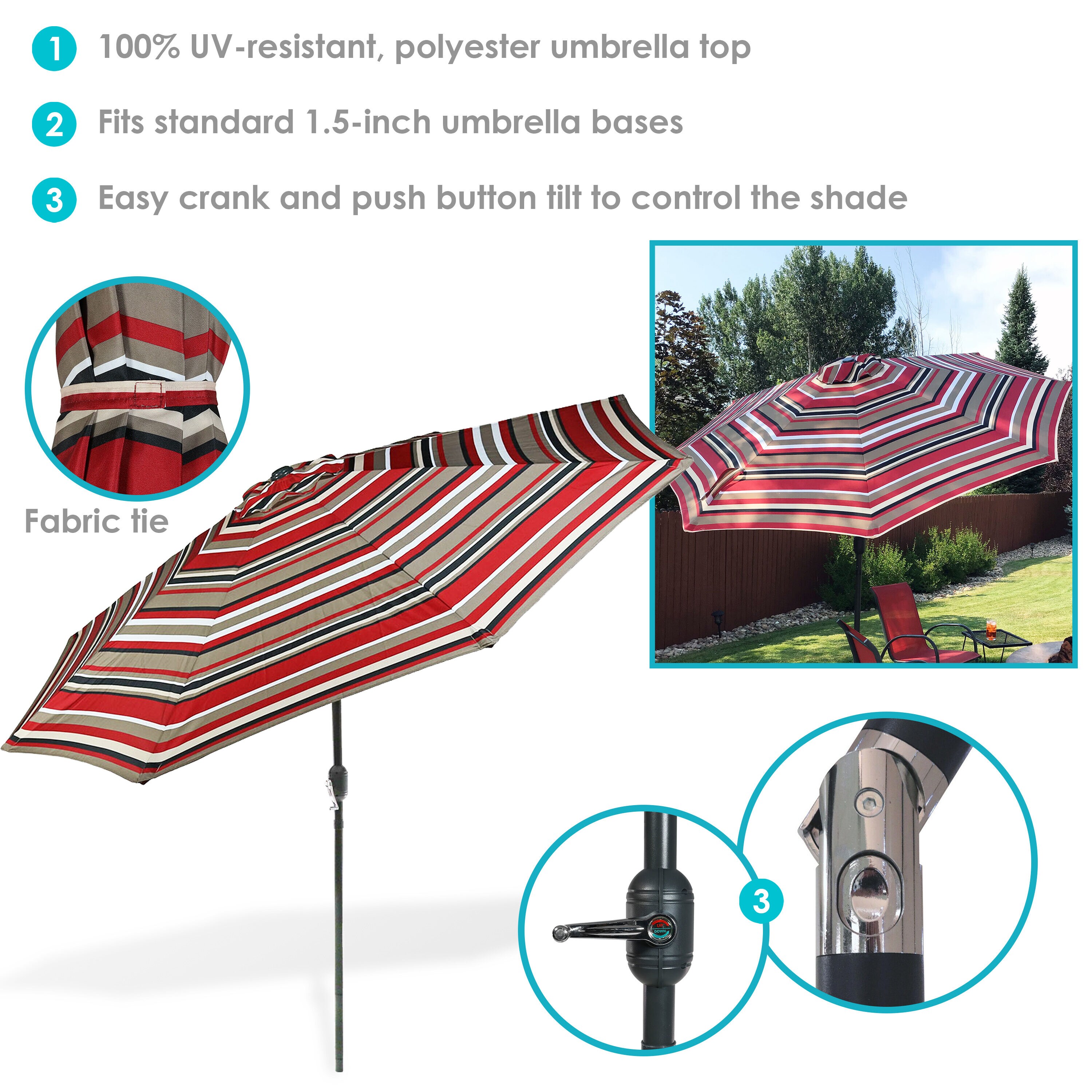 9-Foot Red and Beige Striped Aluminum Patio Umbrella