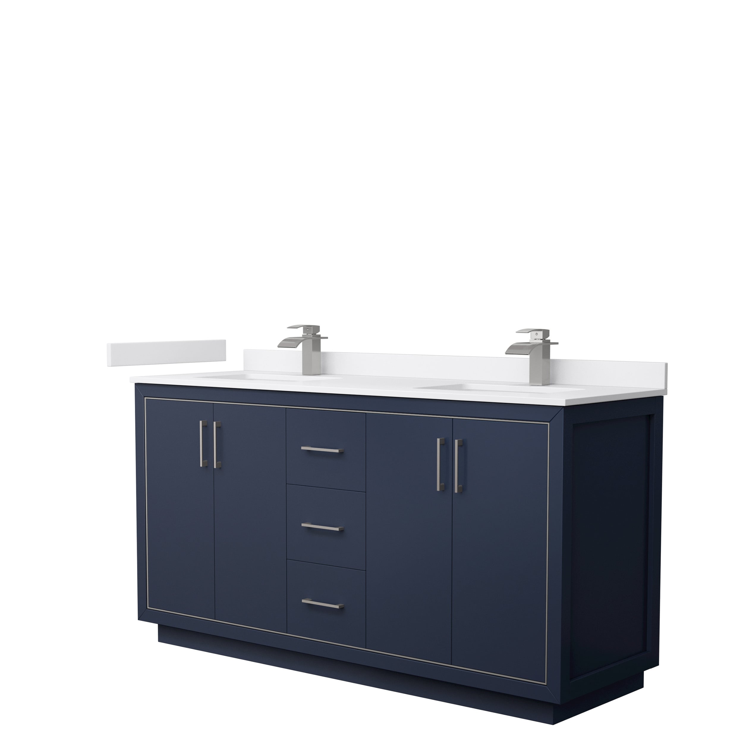 Wyndham Collection WCF111166DBNWCUNSMXX Icon 66-in Dark Blue with Brushed Nickel Trim Undermount Double Sink Bathroom Vanity with White Cultured Marble Top