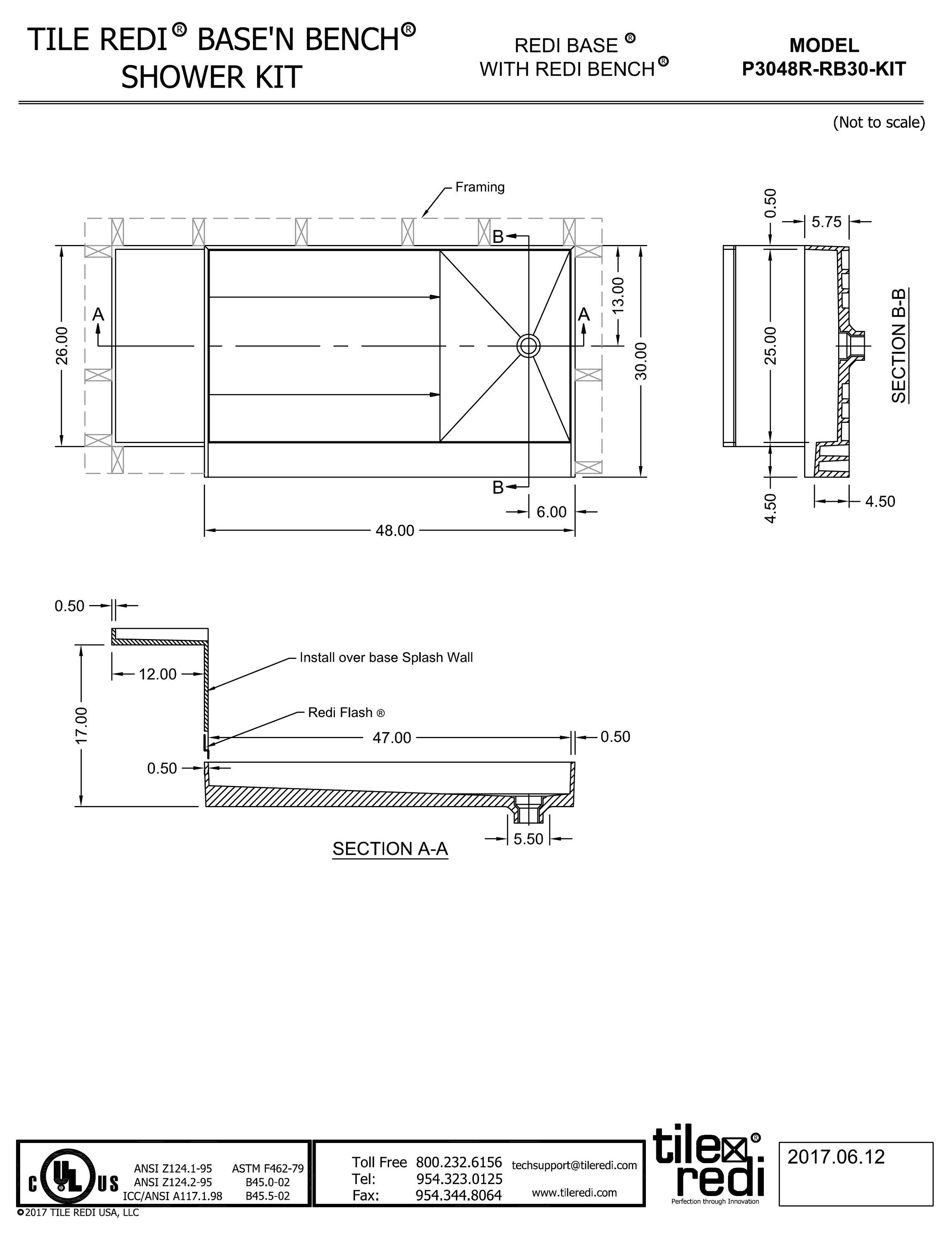 Tile Redi 30-in W x 60-in L Made For Tile Single Threshold Rectangle ...