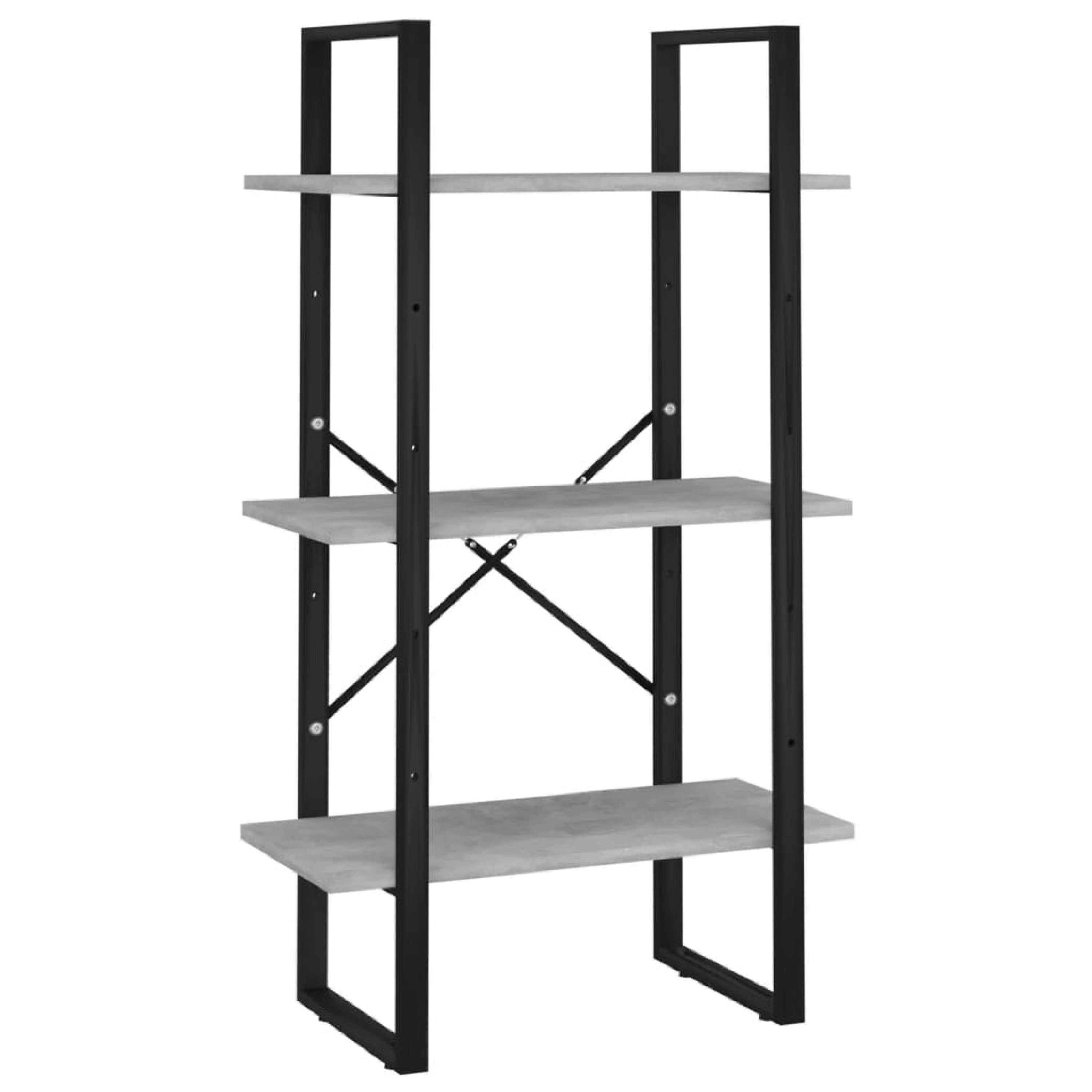 Benzara Olie Storage Shelf Concrete Gray Faux Wood Black Metal Frame 41 Inch