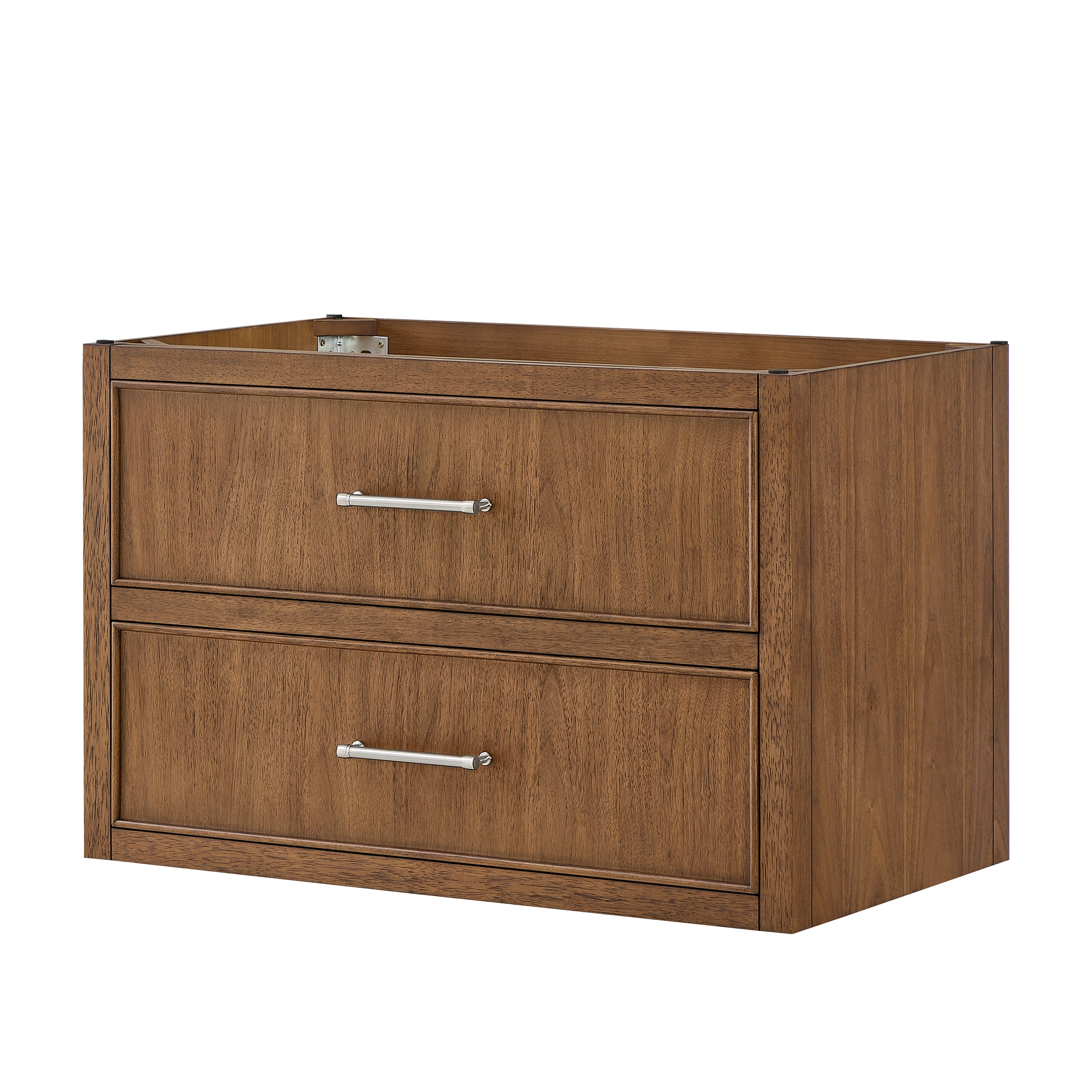 Wyndham Collection Isola WM 36 Inch Single Wall Mounted Bathroom Vanity in Toasted Walnut, No Countertop, No Sink, Brushed Nickel Trim