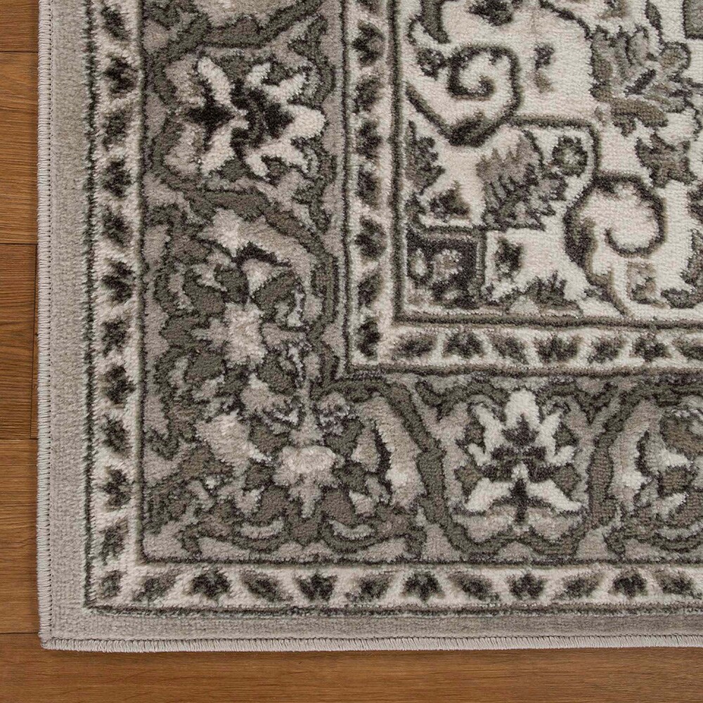 Rivulet Gray and White Synthetic Medallion Area Rug, 8' x 10'