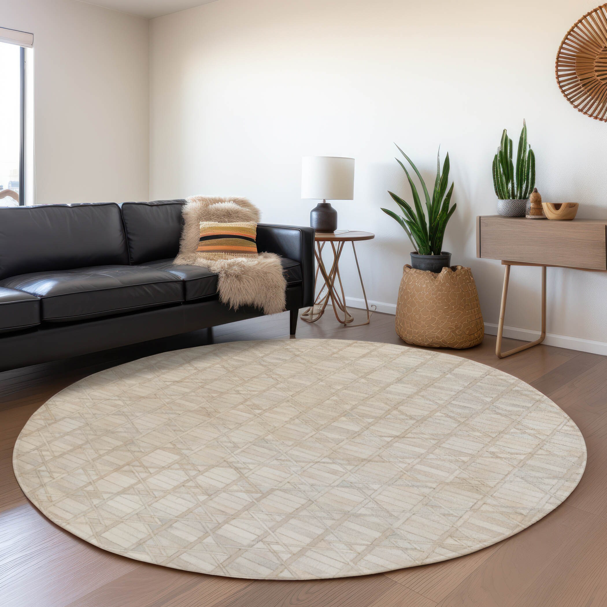 Addison Rugs AMF99IV8RO Mayfield AMF99IV 8 x 8 (ft) Loomed Polyester Ivory Round Indoor Abstract Machine washable Area rug