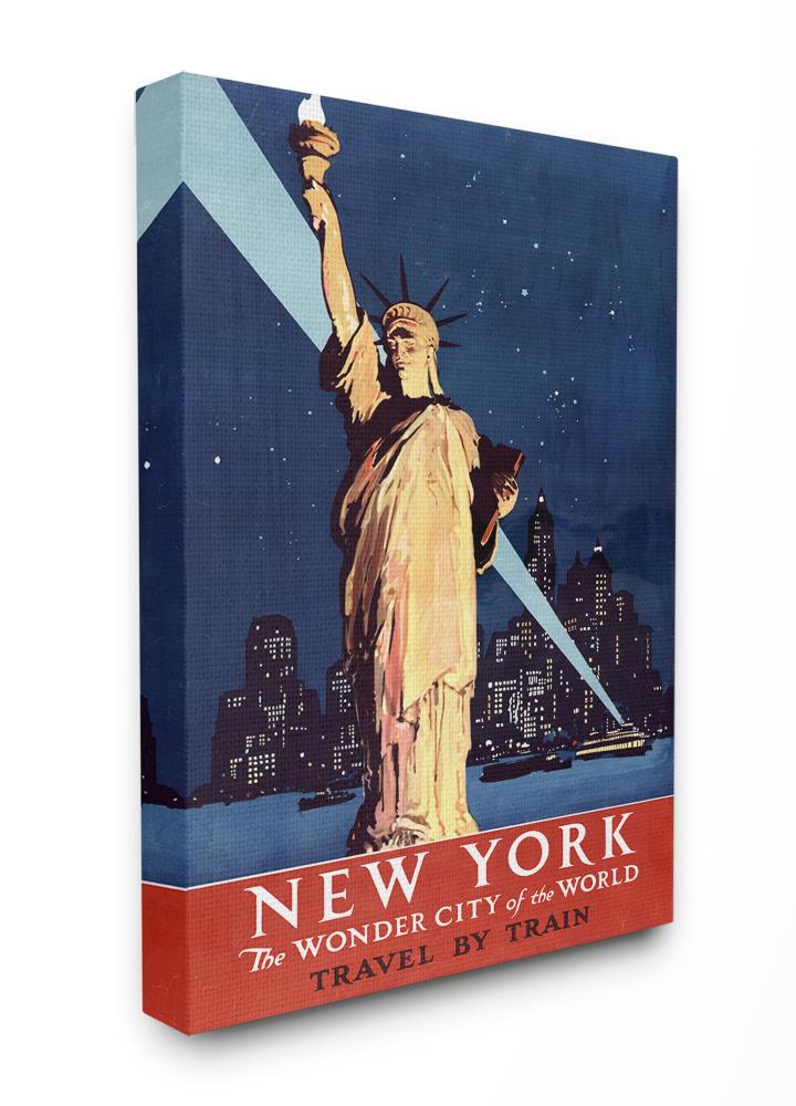 Stupell Industries CW-1392-CN-30X40 Vintage New York Liberty Statue Poster Piddix 40-in H x 30-in W Places Print on Canvas