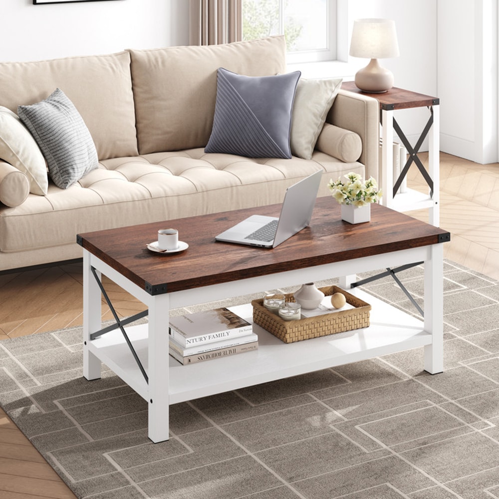 Garvee PHO-0YZ53CB3 Brown Wood Farmhouse Coffee Table with Storage