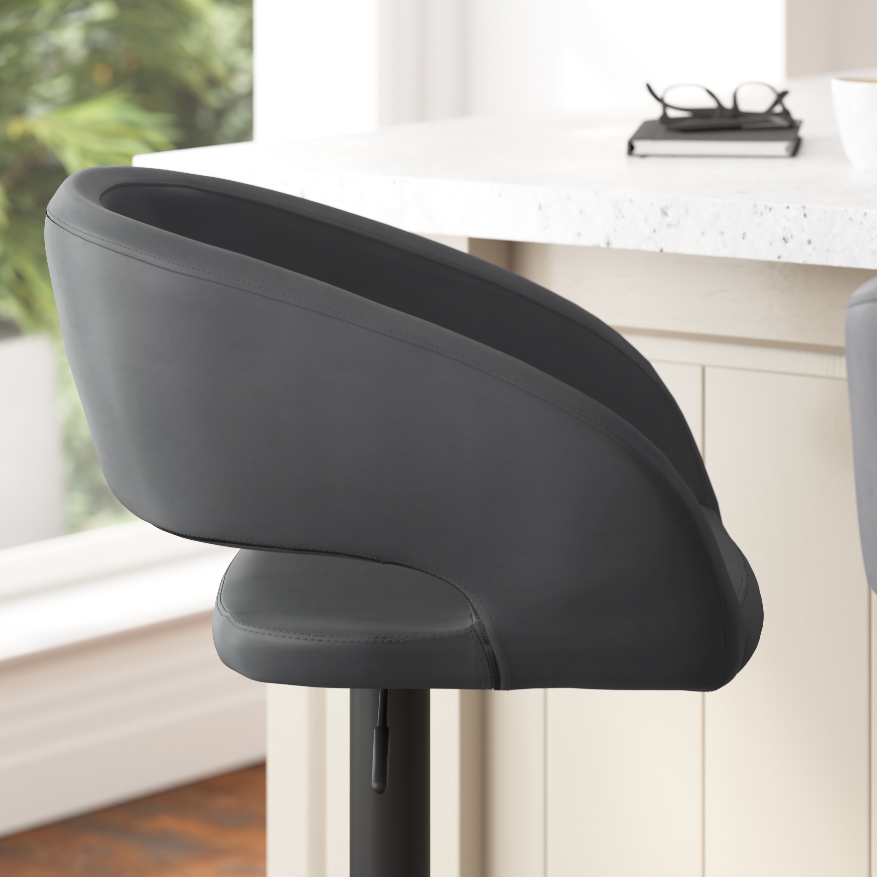 Gray Vinyl Adjustable Swivel Barstool with Black Metal Base