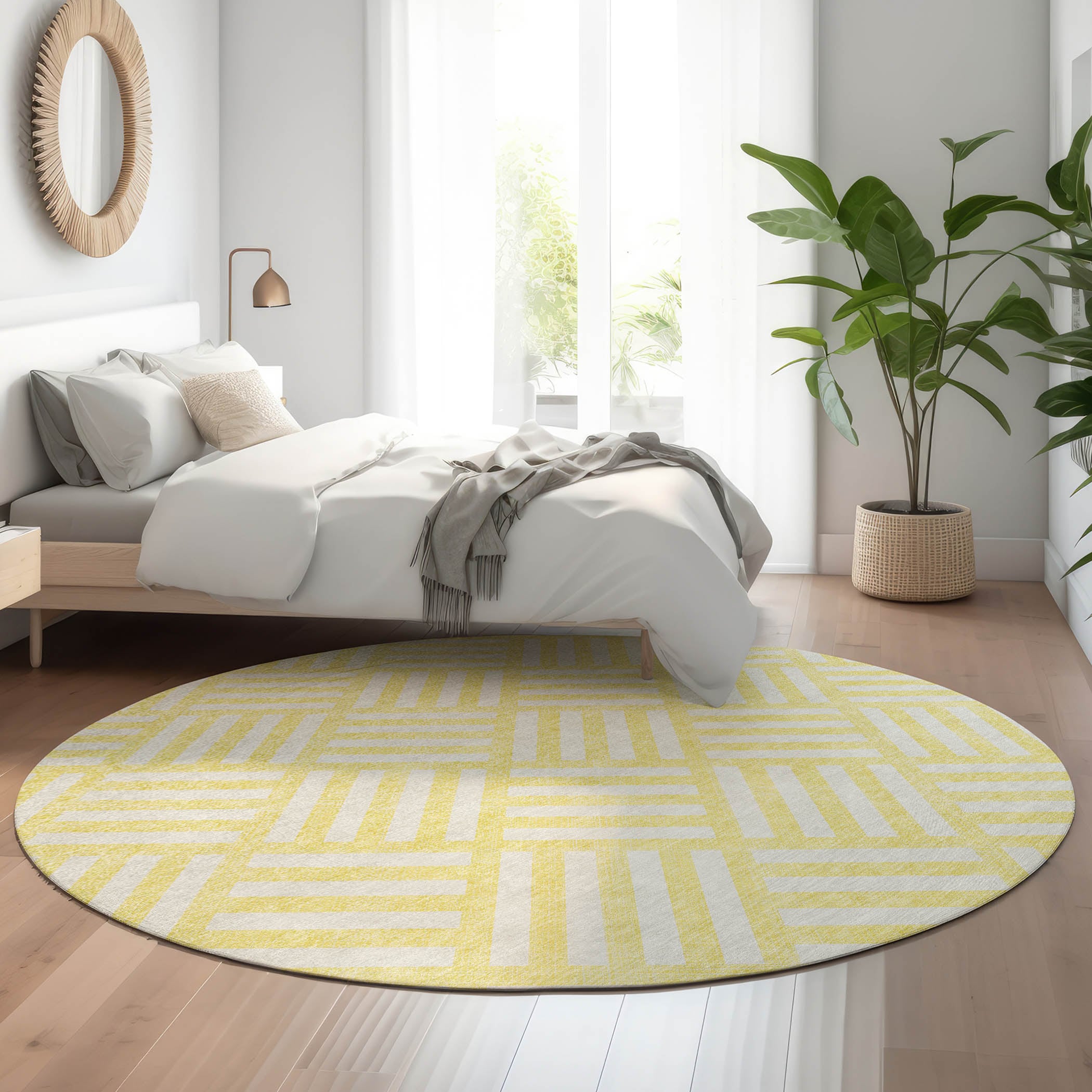 Addison Rugs AMF620YE8RO Mayfield AMF620YE 8 x 8 (ft) Loomed Polyester Yellow Round Indoor Geometric Machine washable Area rug