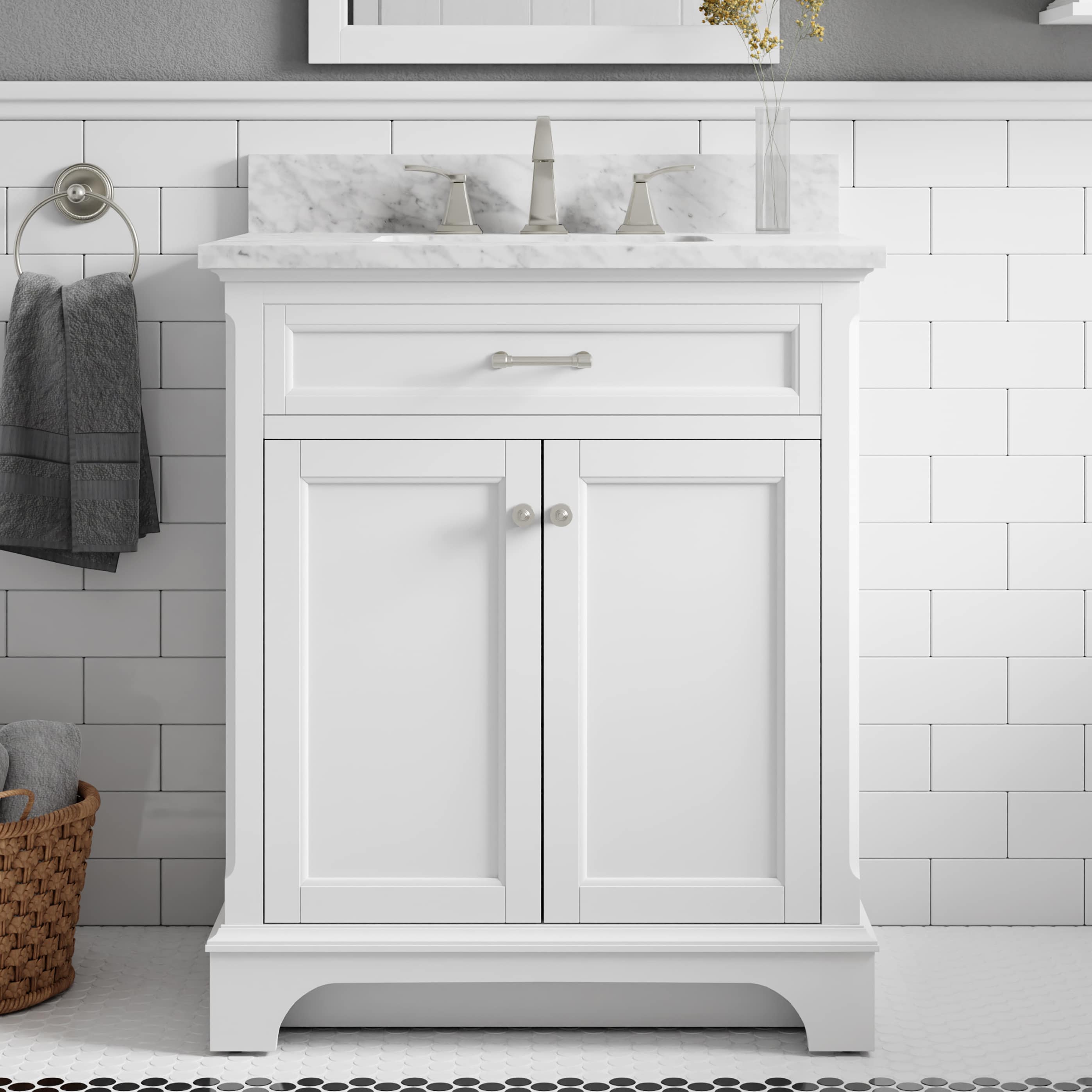 Allen Roth Roveland 30 In White, 30 White Vanity With Carrara Marble Top