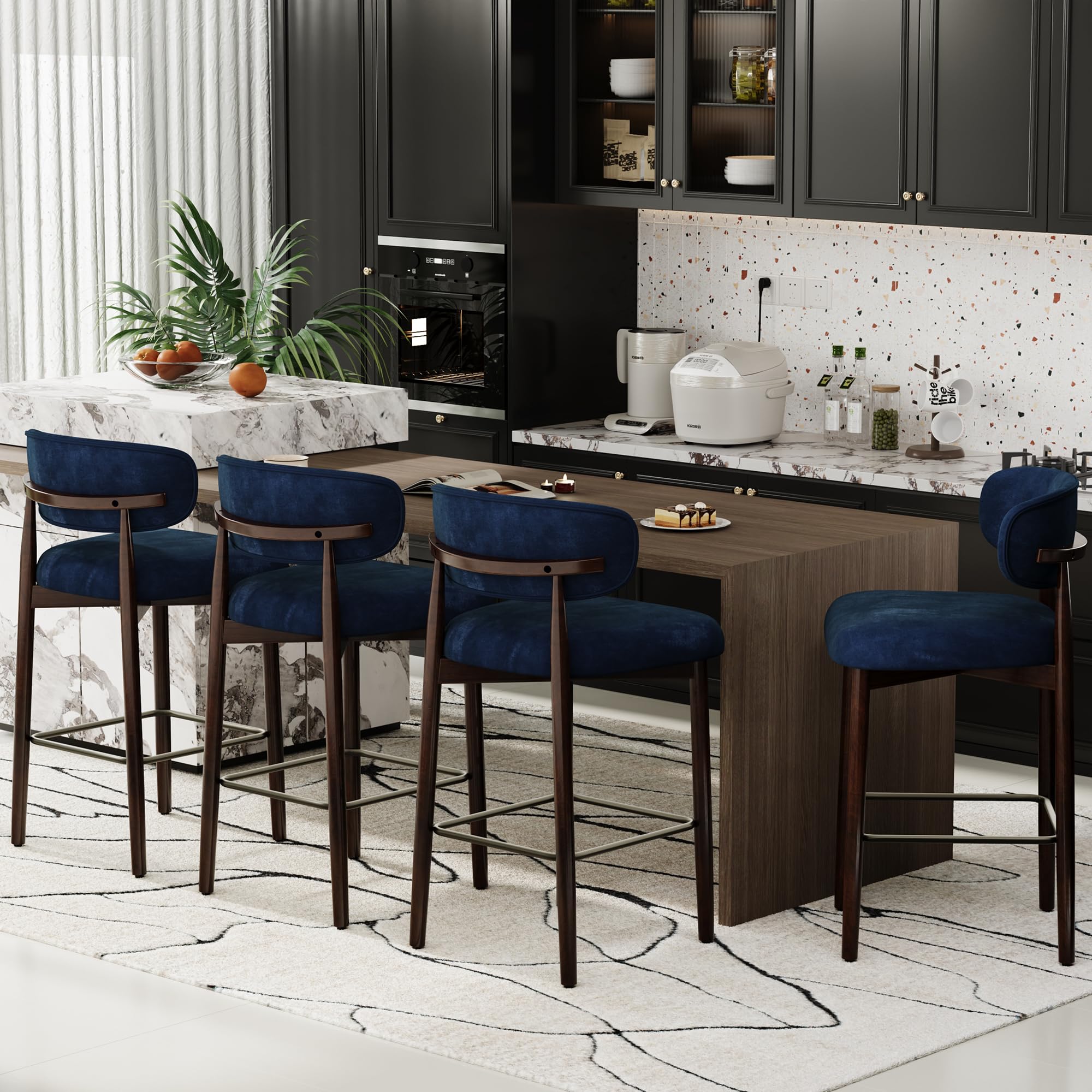 GarveeLife Set of 4 Blue Linen Upholstered 26-in H Counter Height Bar Stools