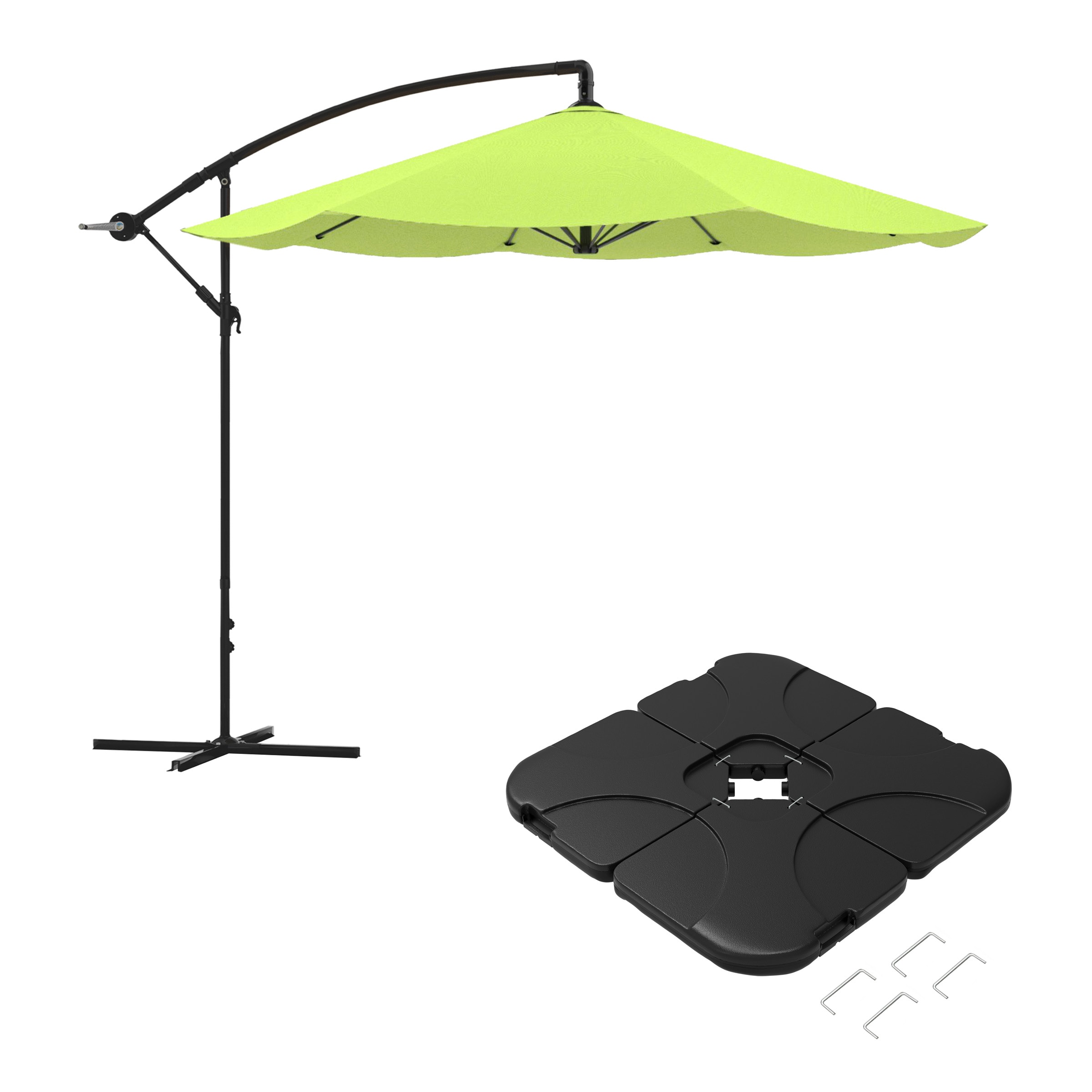 Pure Garden 50-102-LGB 10-ft Aluminum Green Crank Market Patio Umbrella with Base