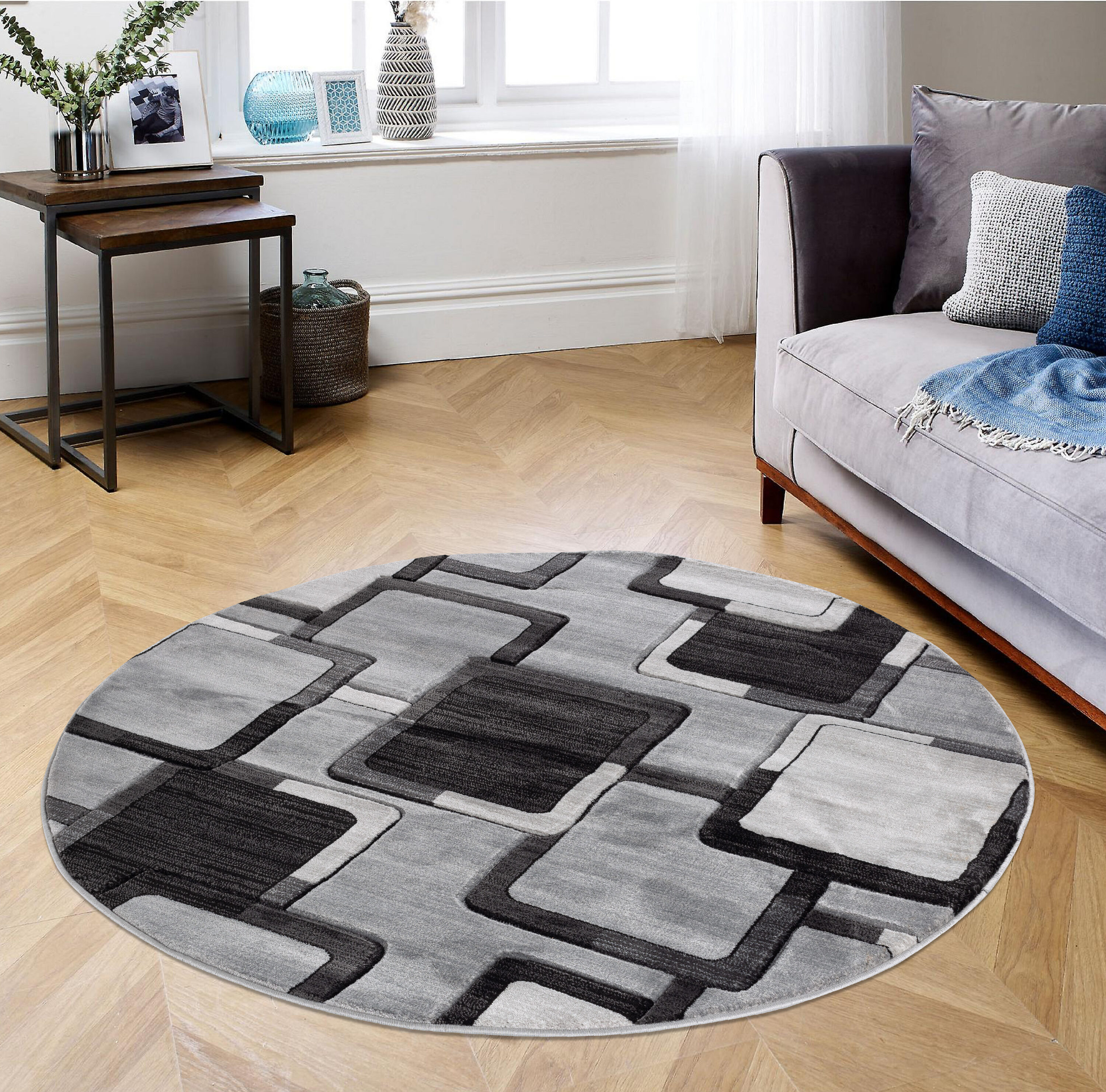 MDA Rugs OR2988 Orelsi 8 x 8 (ft) Polypropylene Gray/Black/White Round Indoor Abstract Area rug