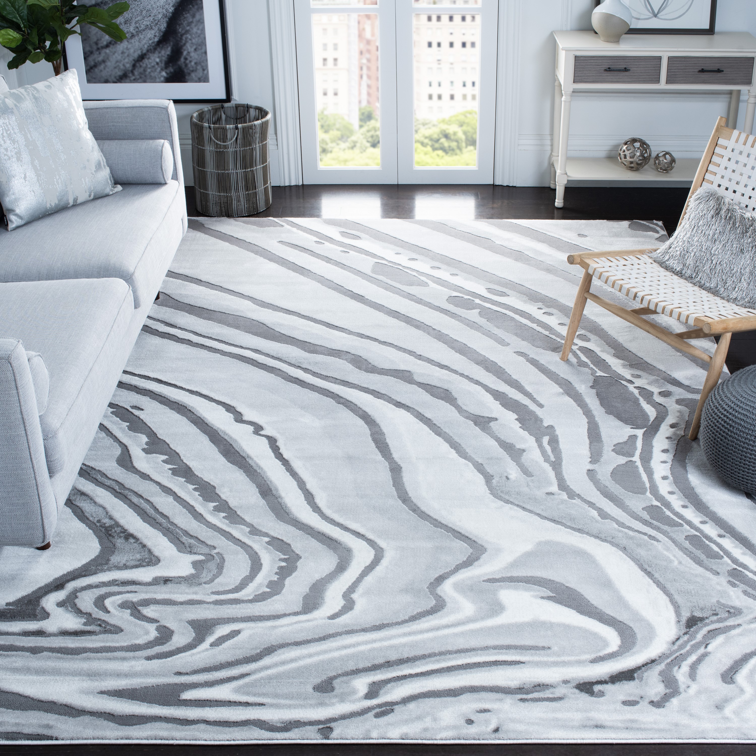 Grey and Gold Abstract Hand-knotted 8' x 10' Rug