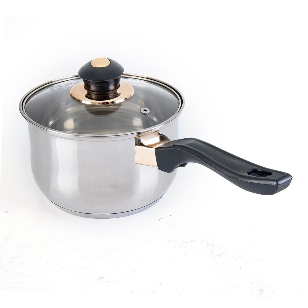 Alpine Cuisine Sauce Pan Stainless steel 3Qt Belly Shape with Glass Lid &  Ergonomic Handle, induction Bottom Sauce Pan, Sauce Pot with Glass Lid for