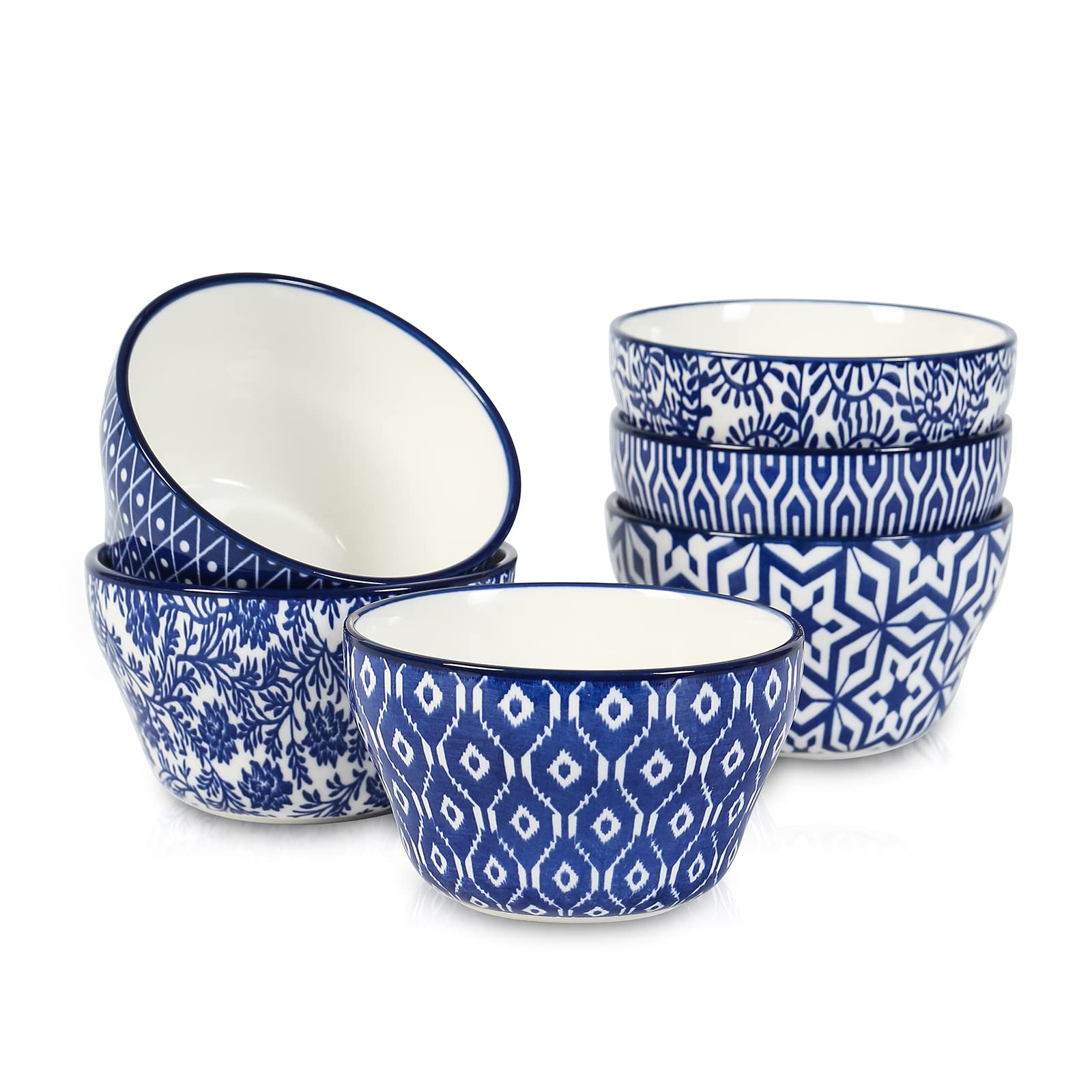 Aoibox  Ceramic 8 oz Bouillon Cups Dessert Bowls for Soup Dipping Sauce Coffee Cupping Set of 6 Vintage Blue