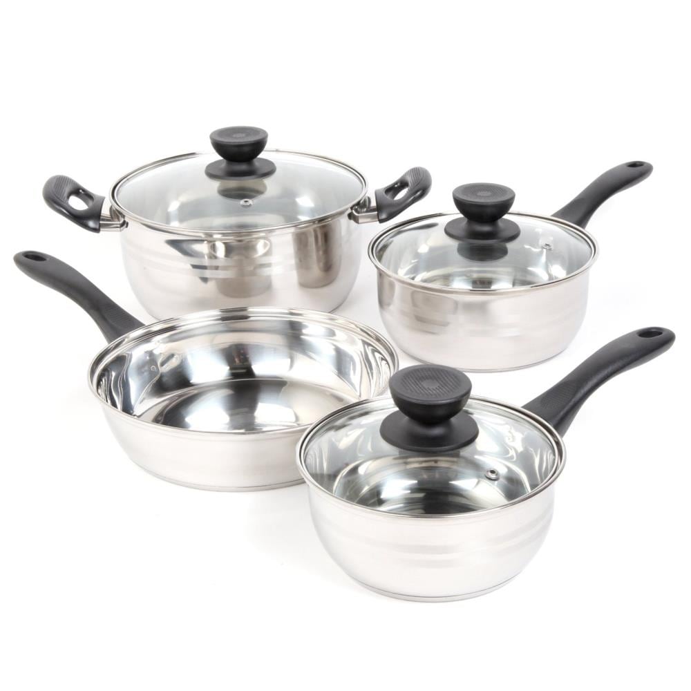 Rametto 8-Piece Stainless Steel Kitchen Cookware Set with Glass Lids