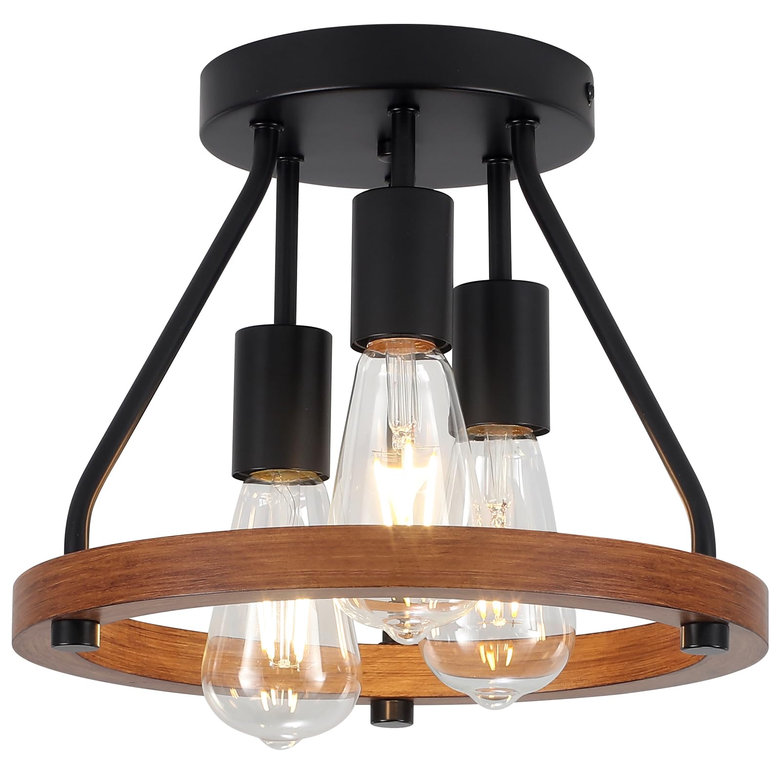 LTMATE JAZAVA 3 -Light Black Farmhouse Metal Cylinder Small Hanging Convertible pendant/Semi-flush Light