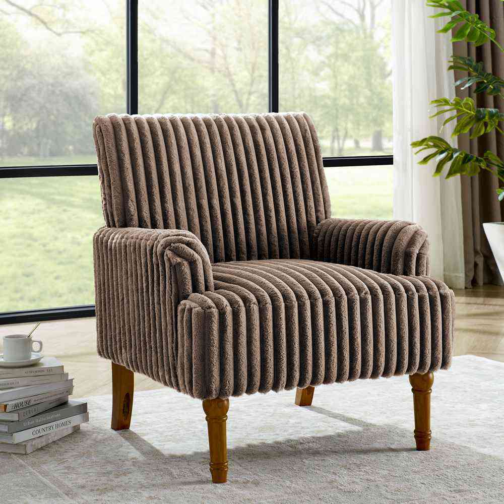 JPJPUU Modern Comfortable Upholstered Dark Gray Armchair Accent Chair with Wale Corduroy and 9in Solid Wood Legs