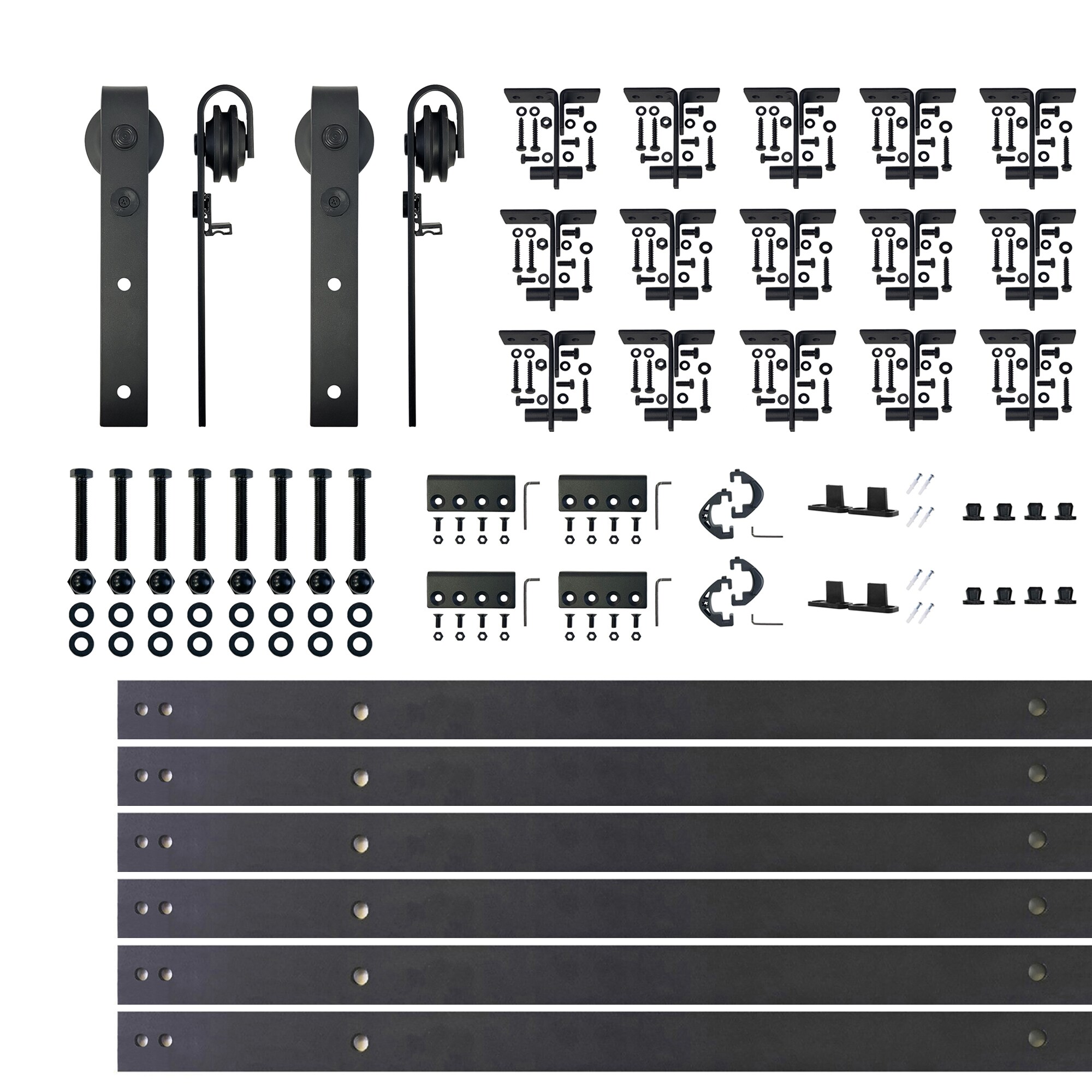 HOMACER CM-YT4TGH216C 216-in Rustic black Black Indoor J-strap Single bypass Barn door hardware kit
