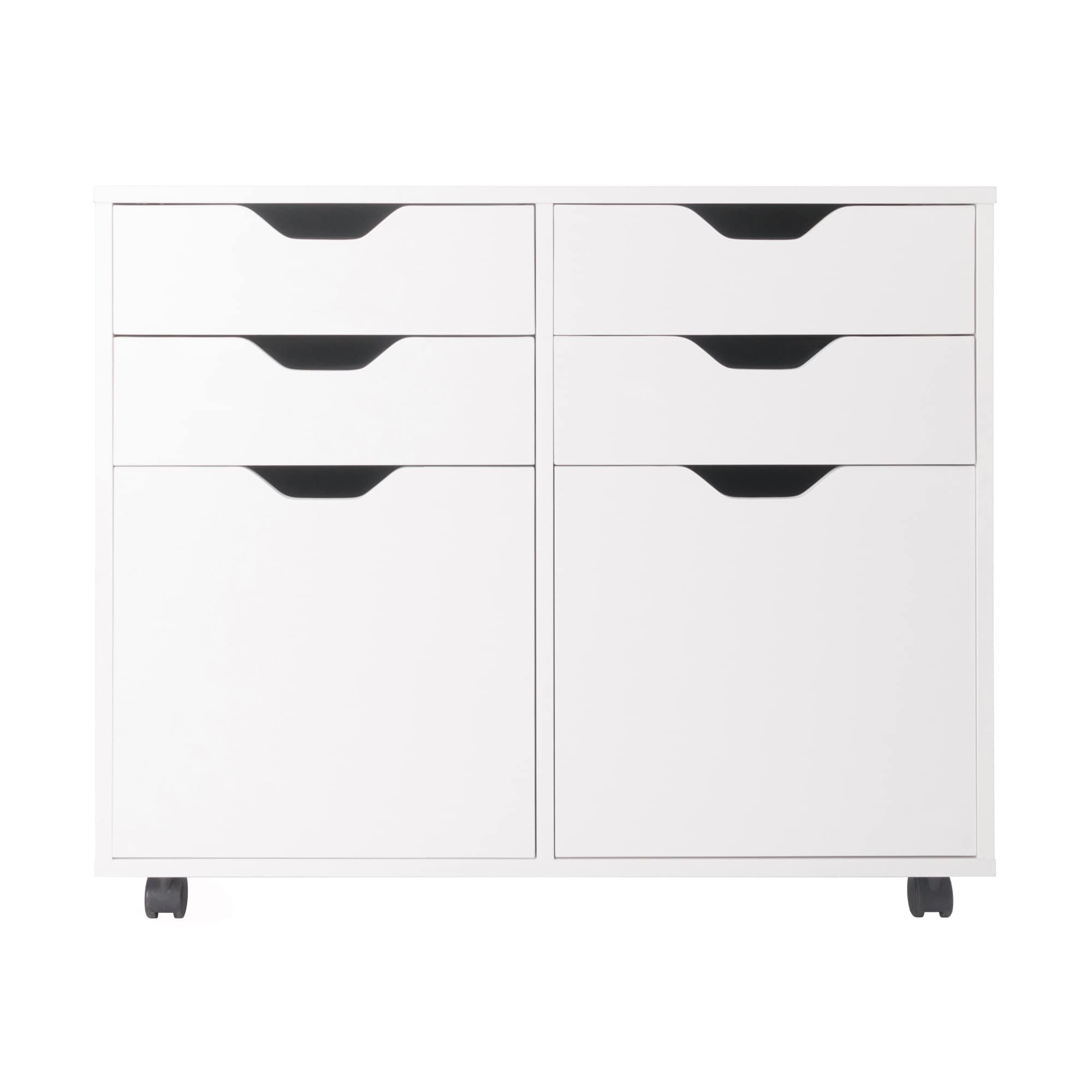 Modern White Composite Wood Mobile Storage Cabinet with Locking Wheels