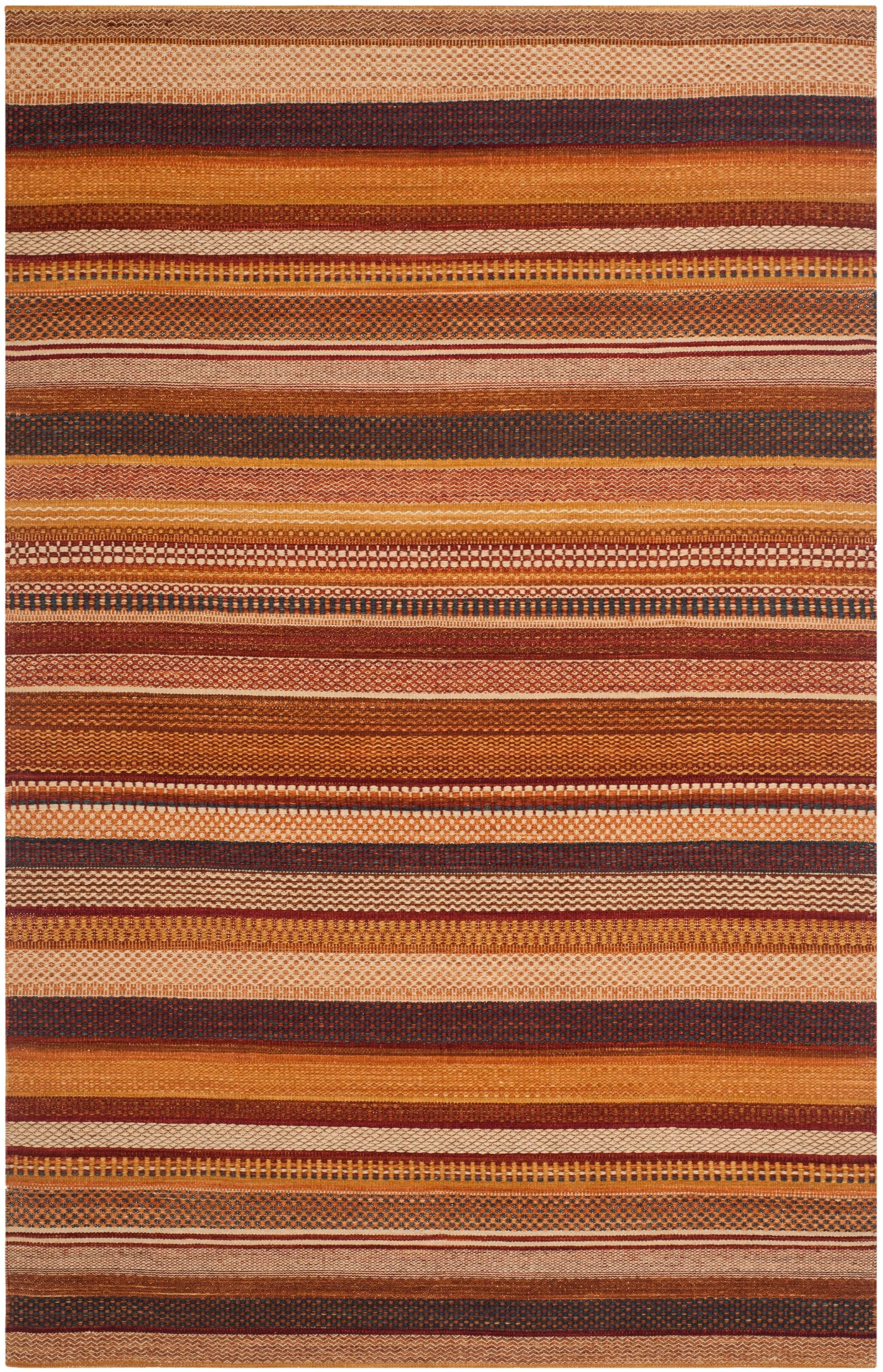Safavieh KLM951B-6 Kilim Elliana 6 x 9 (ft) Wool Rust Rectangular Indoor Stripe Oriental Area rug